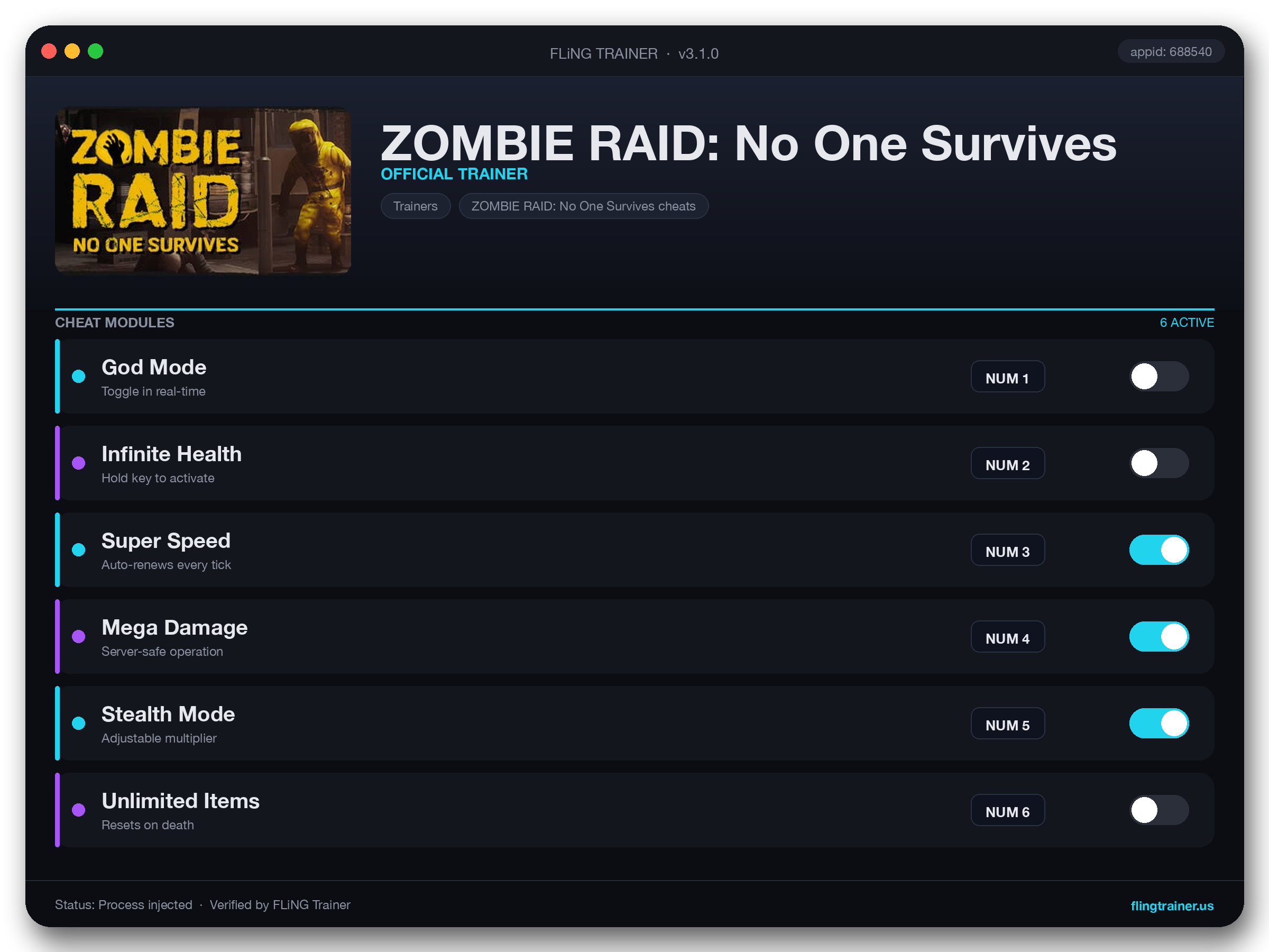 ZOMBIE RAID: No One Survives Trainer interface