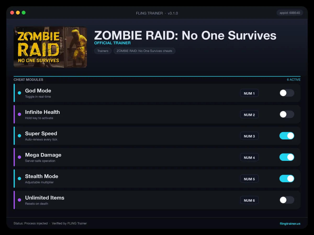ZOMBIE RAID: No One Survives Trainer interface