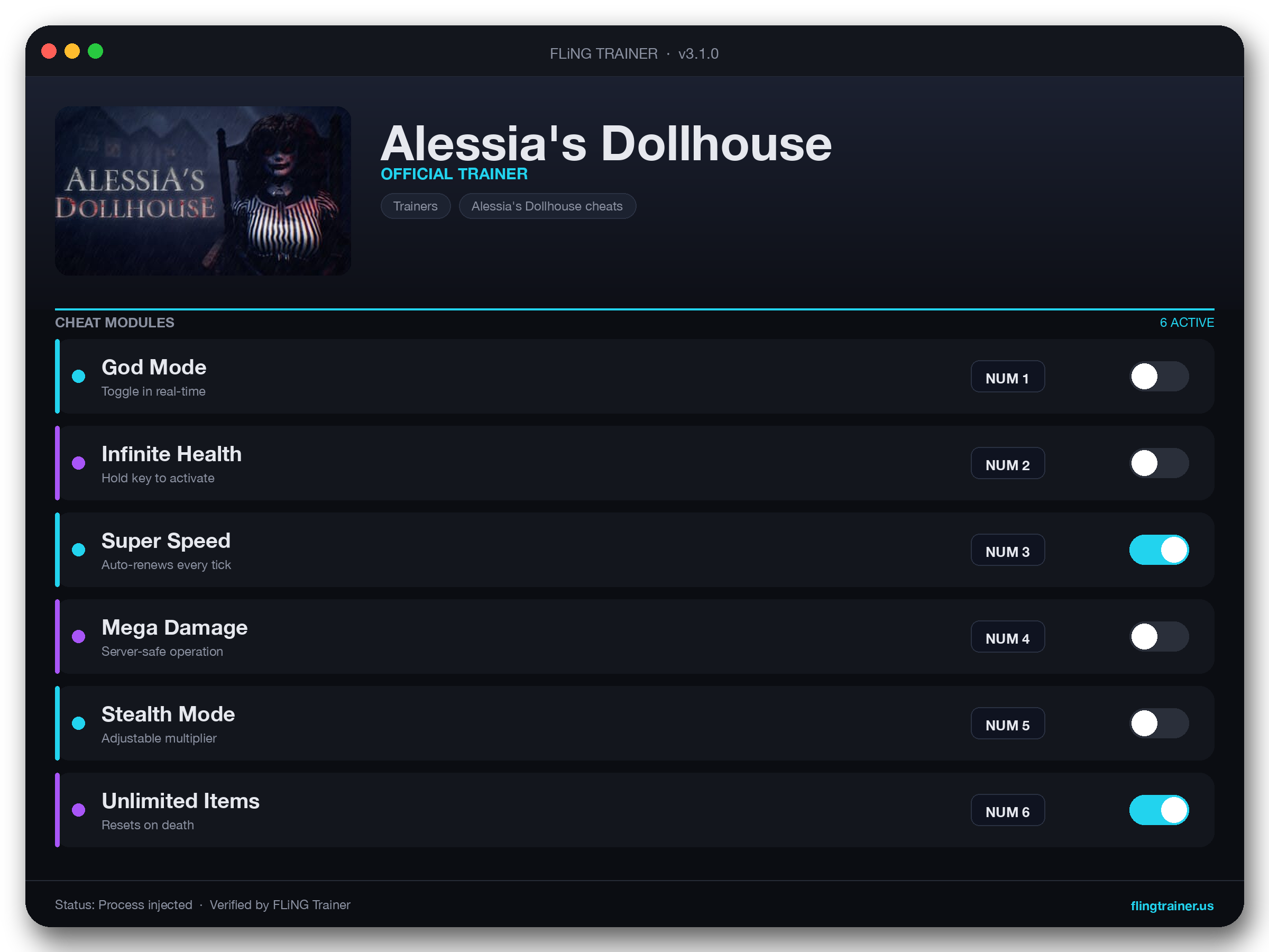 Alessia's Dollhouse Trainer interface