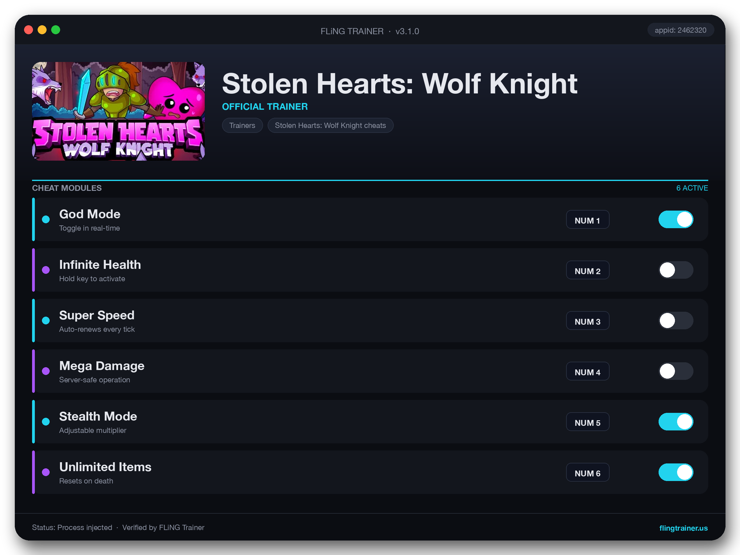 Stolen Hearts: Wolf Knight Trainer interface