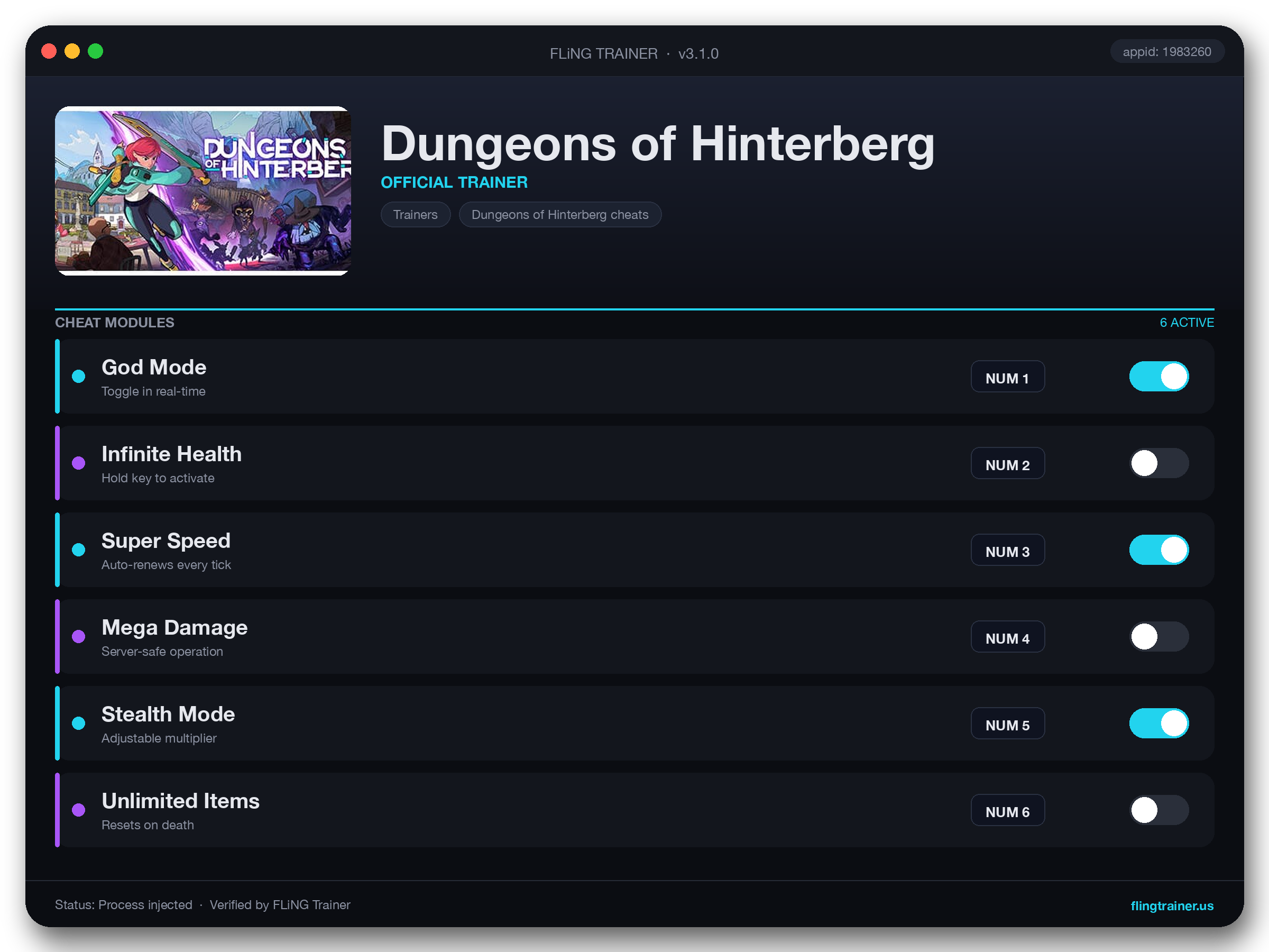 Dungeons of Hinterberg Trainer interface