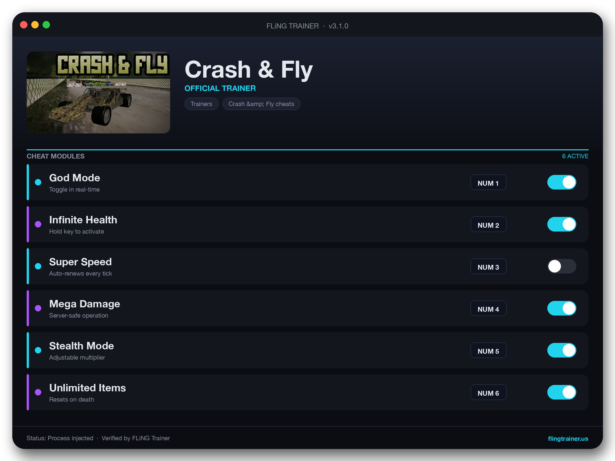 Crash & Fly Trainer interface