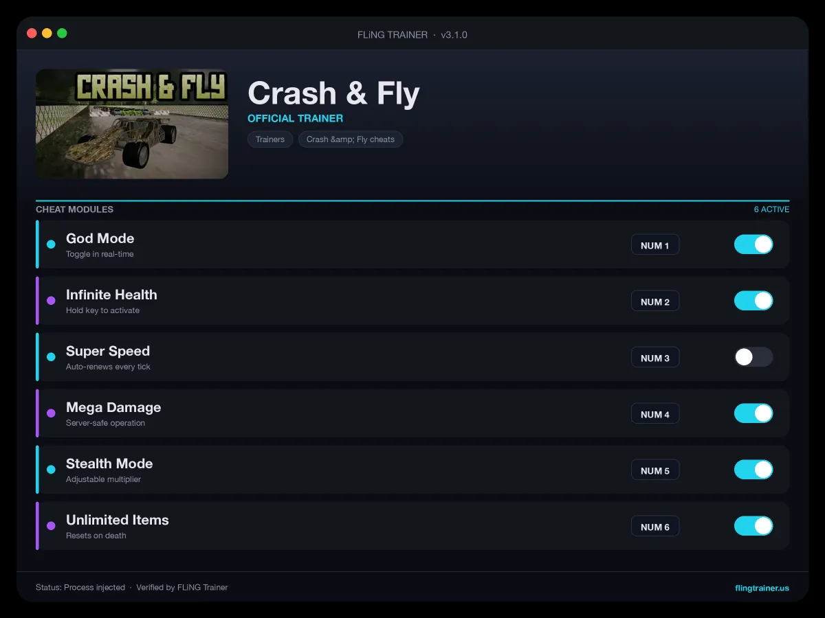 Crash & Fly Trainer interface