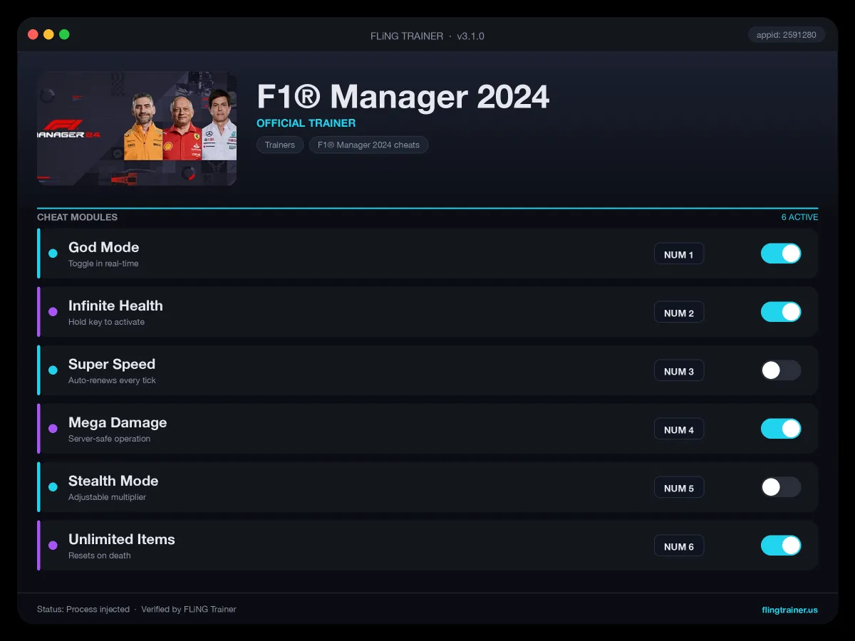 F1® Manager 2024 Trainer interface