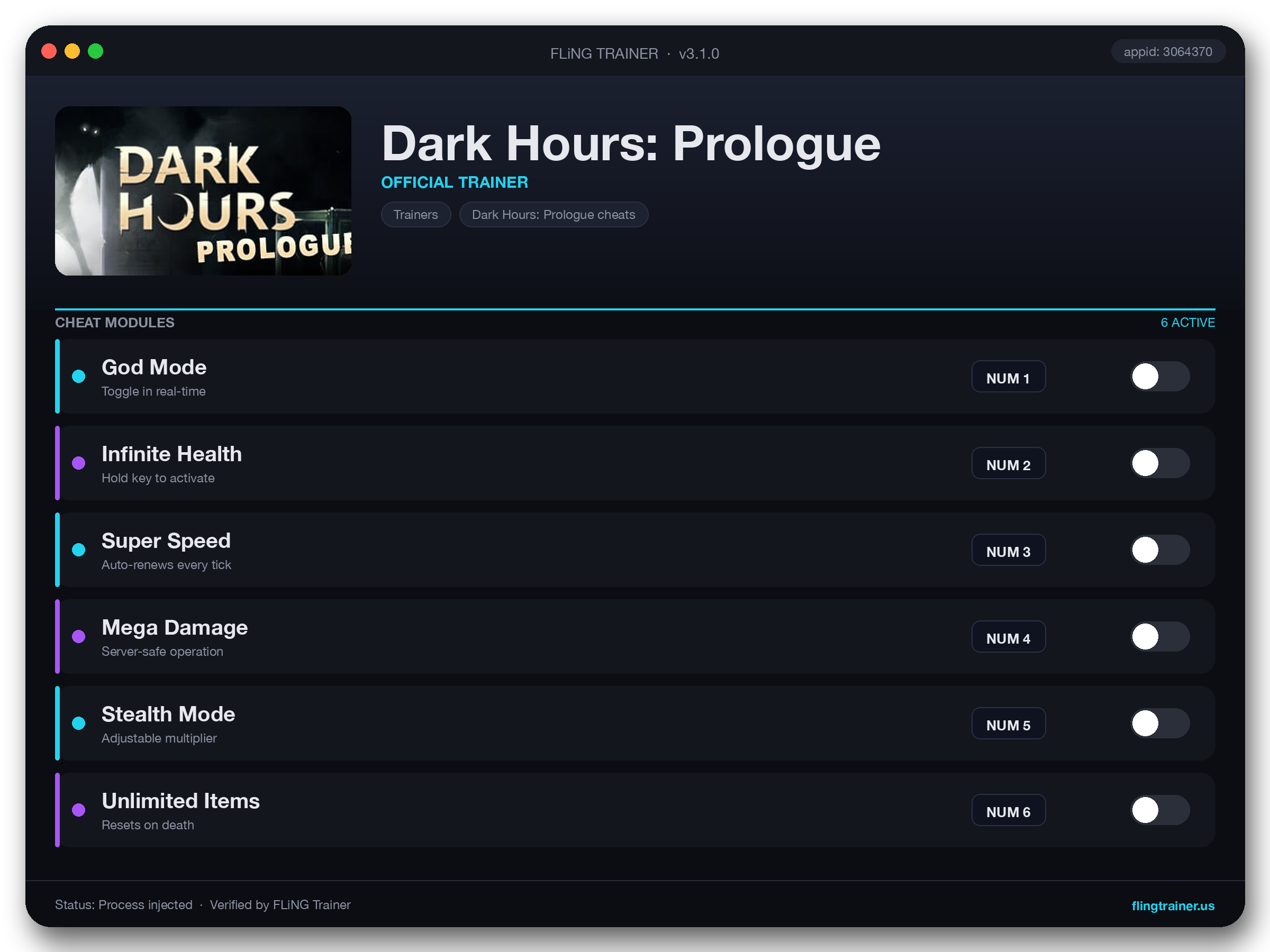 Dark Hours: Prologue Trainer interface