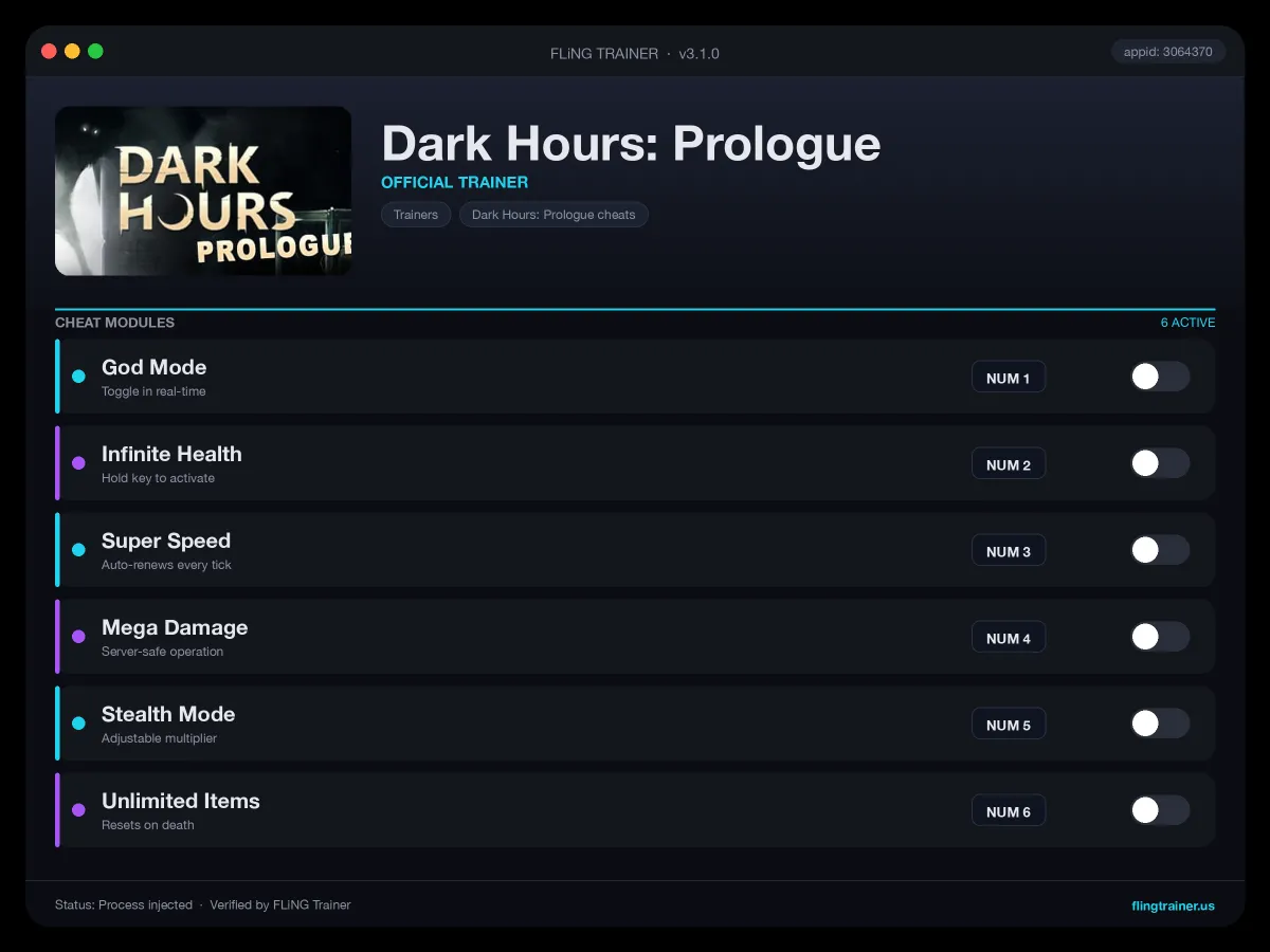 Dark Hours: Prologue Trainer interface