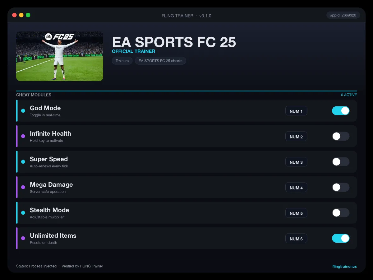 EA SPORTS FC 25 Trainer interface
