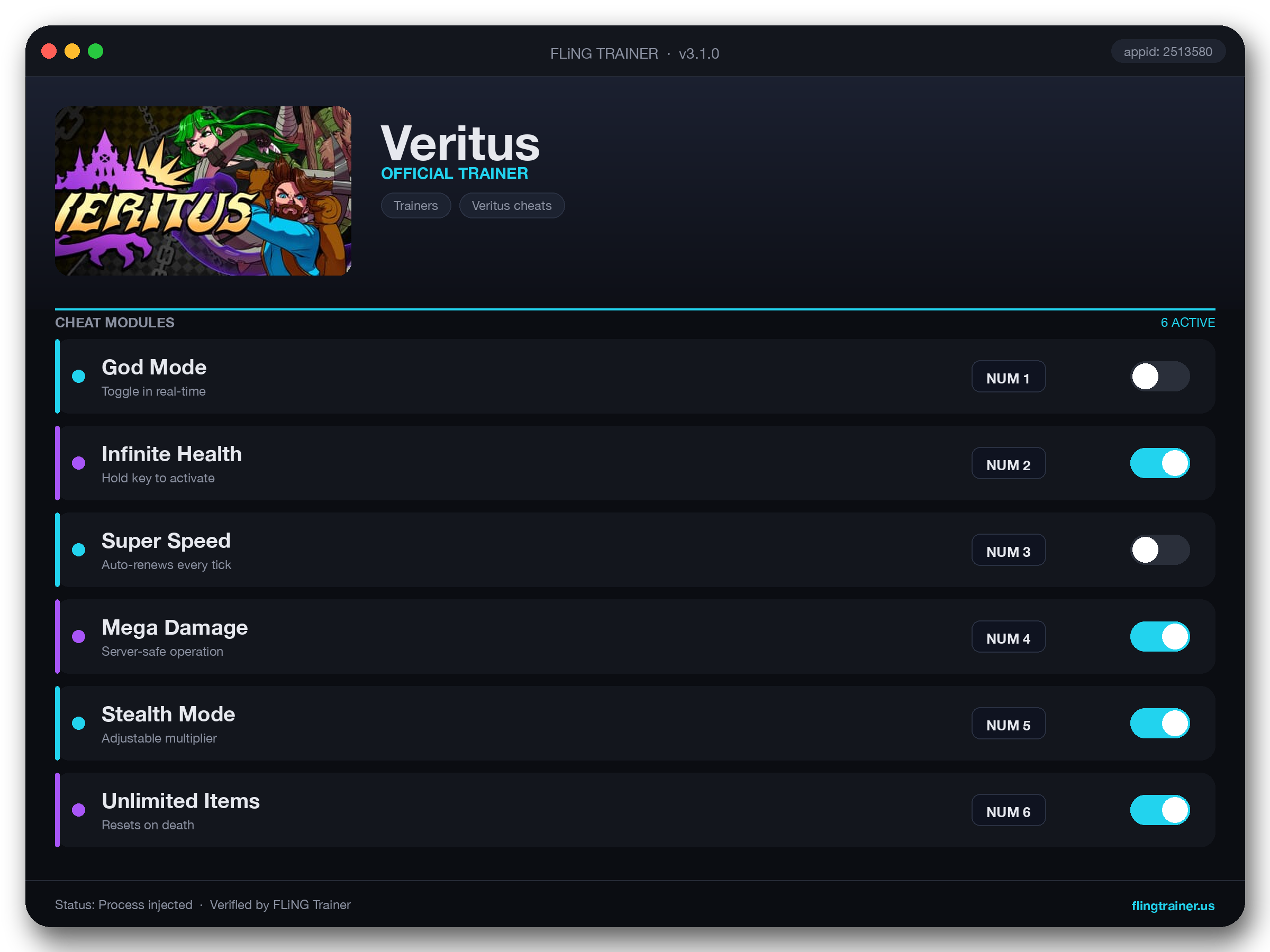Veritus Trainer interface