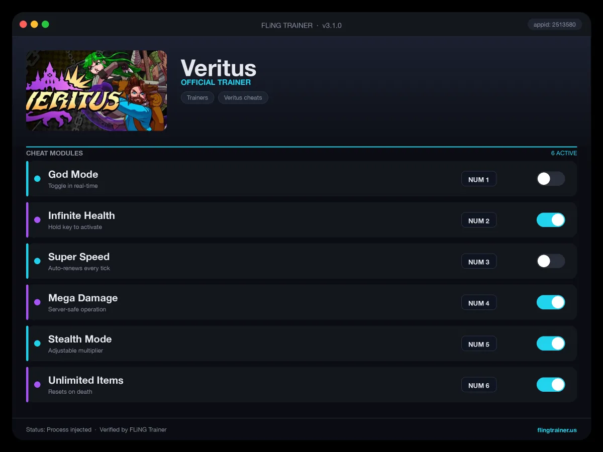 Veritus Trainer interface