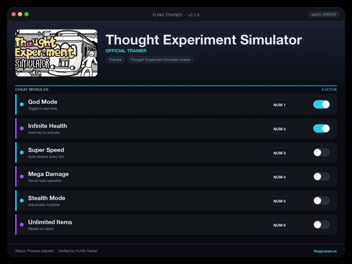 Thought Experiment Simulator Trainer interface