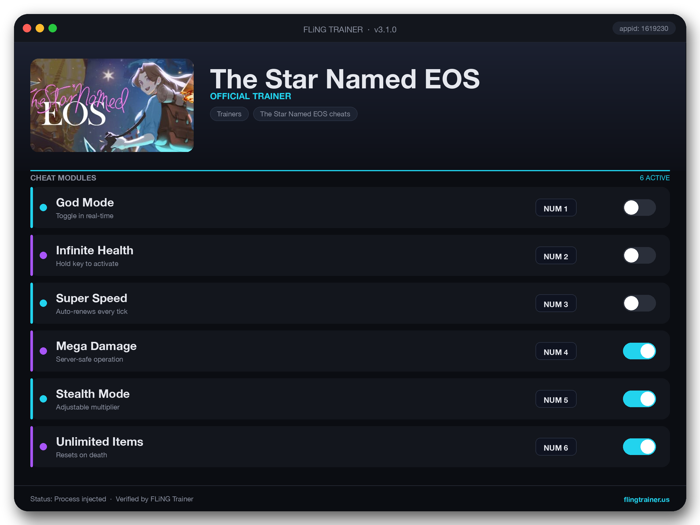 The Star Named EOS Trainer interface