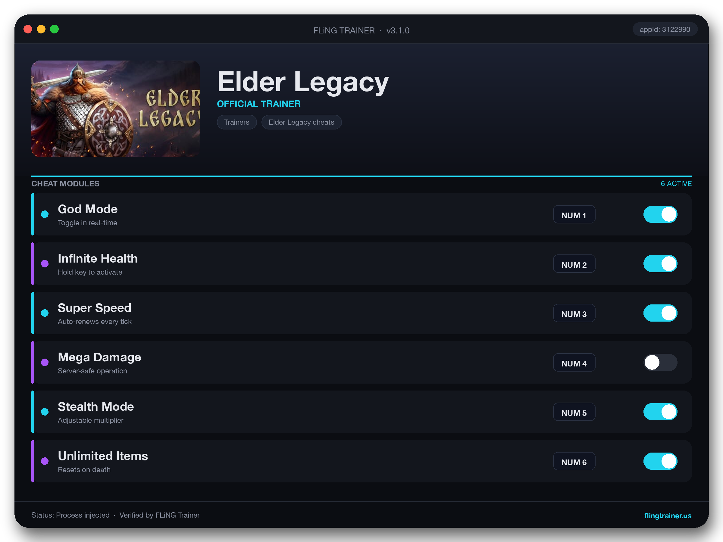 Elder Legacy Trainer interface