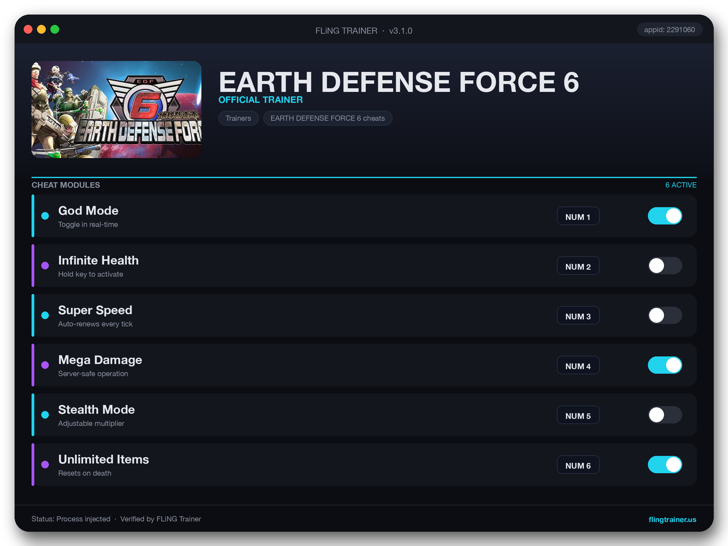 EARTH DEFENSE FORCE 6 Trainer interface