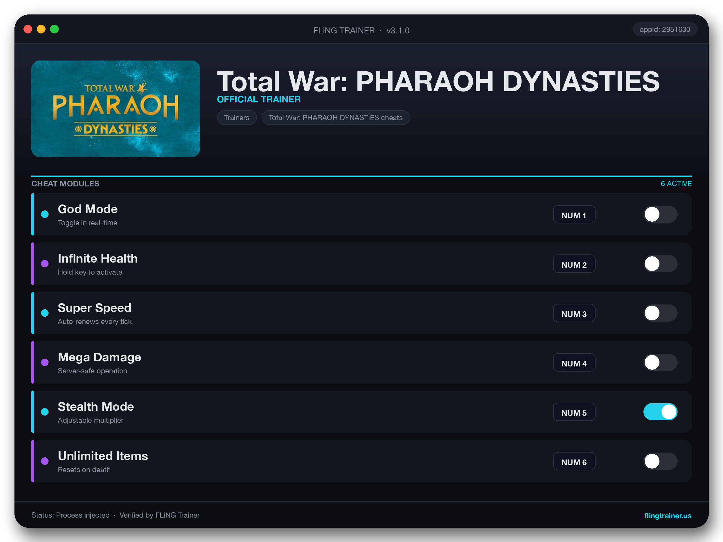 Total War: PHARAOH DYNASTIES Trainer interface
