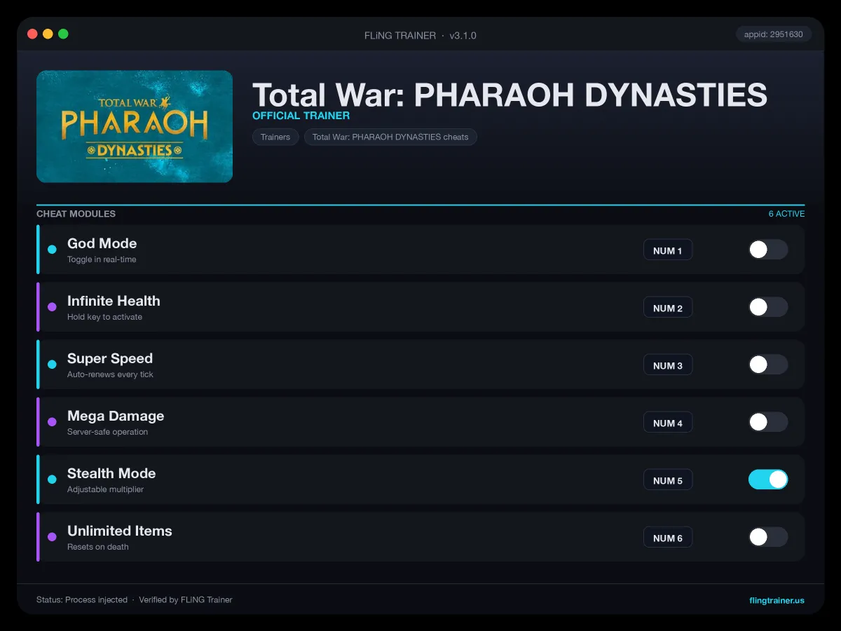 Total War: PHARAOH DYNASTIES Trainer interface