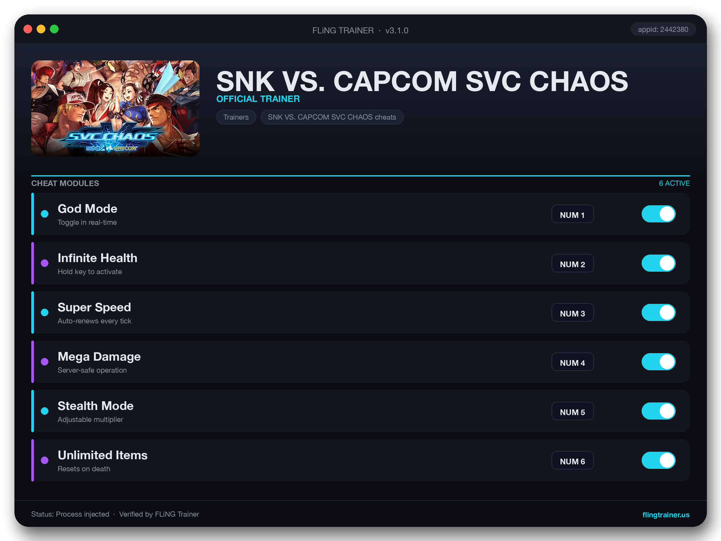 SNK VS. CAPCOM SVC CHAOS Trainer interface