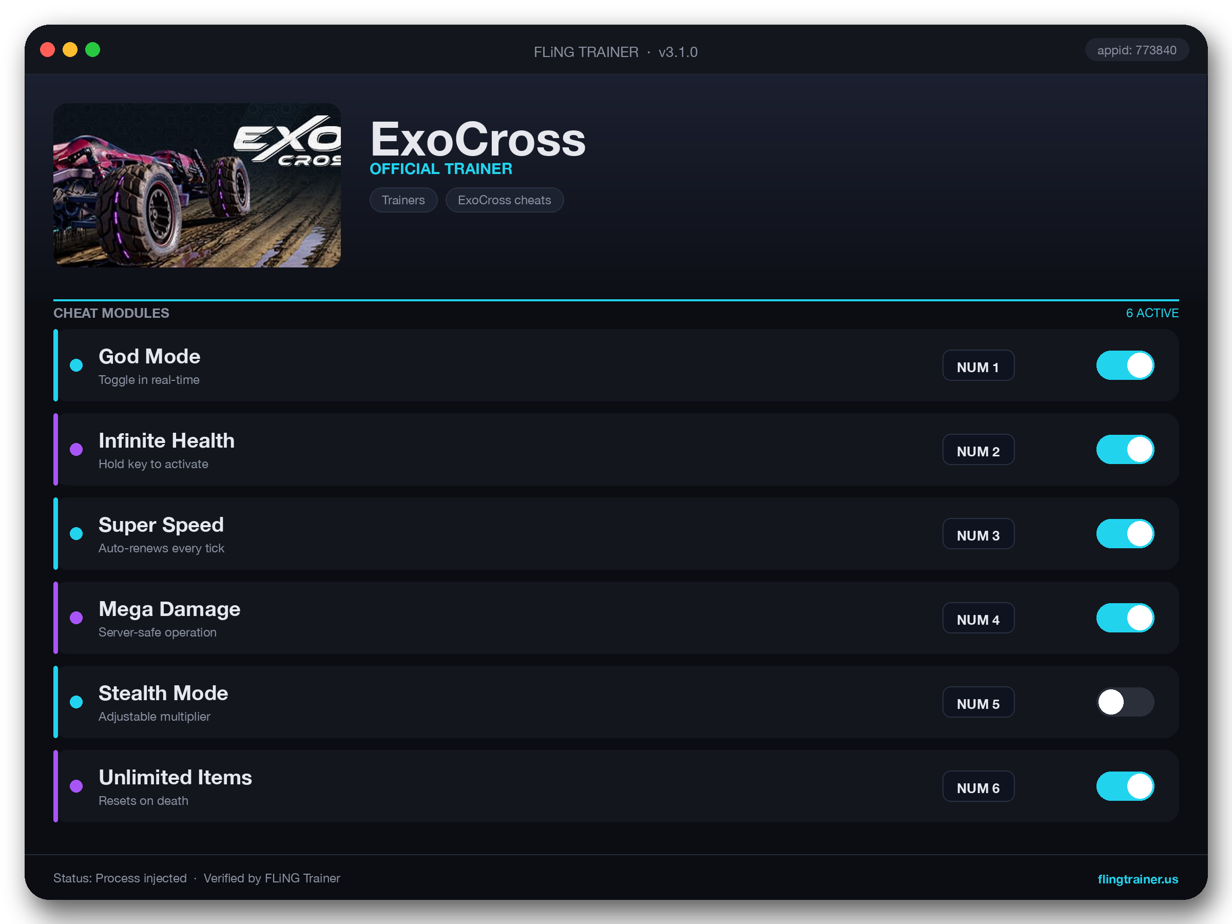 ExoCross Trainer interface