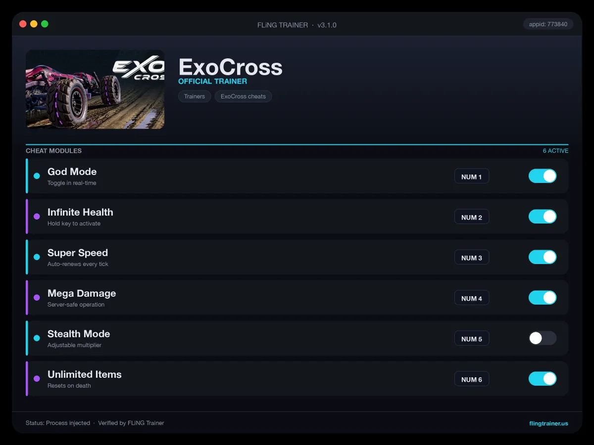 ExoCross Trainer interface