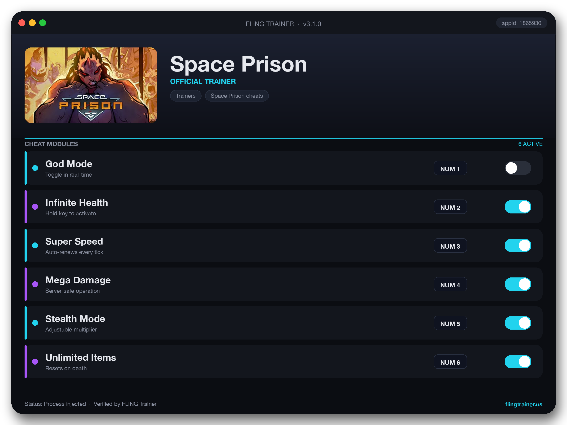 Space Prison Trainer interface