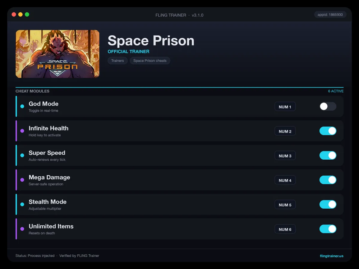 Space Prison Trainer interface