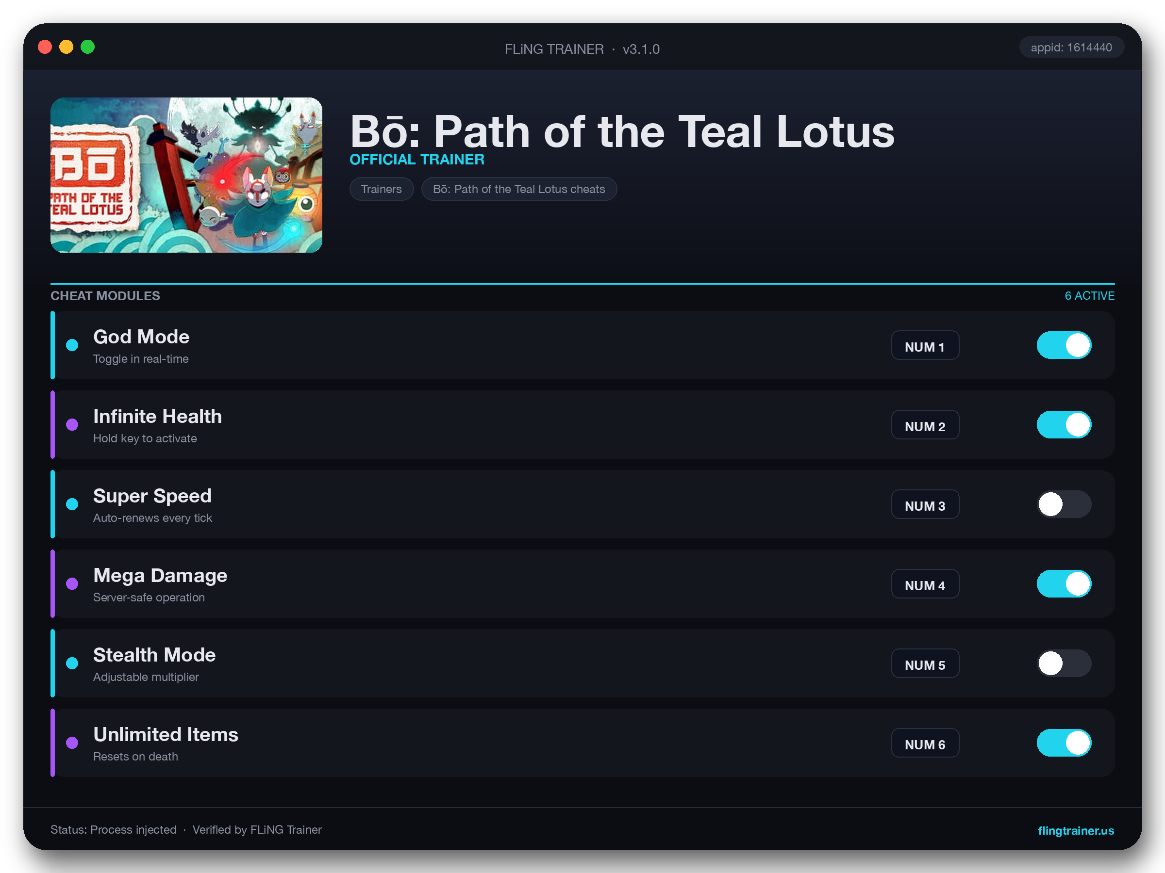 Bō: Path of the Teal Lotus Trainer interface