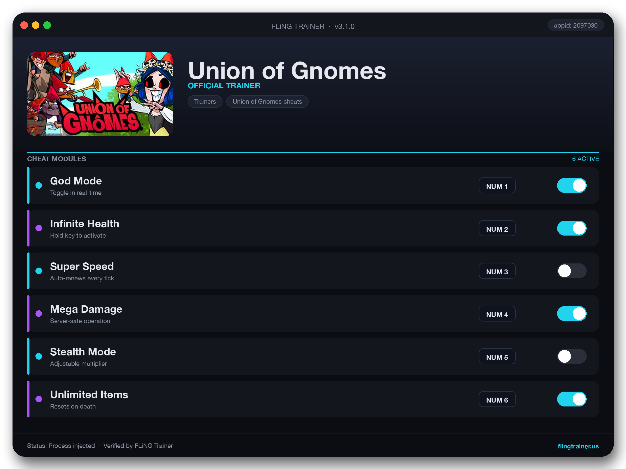 Union of Gnomes Trainer interface
