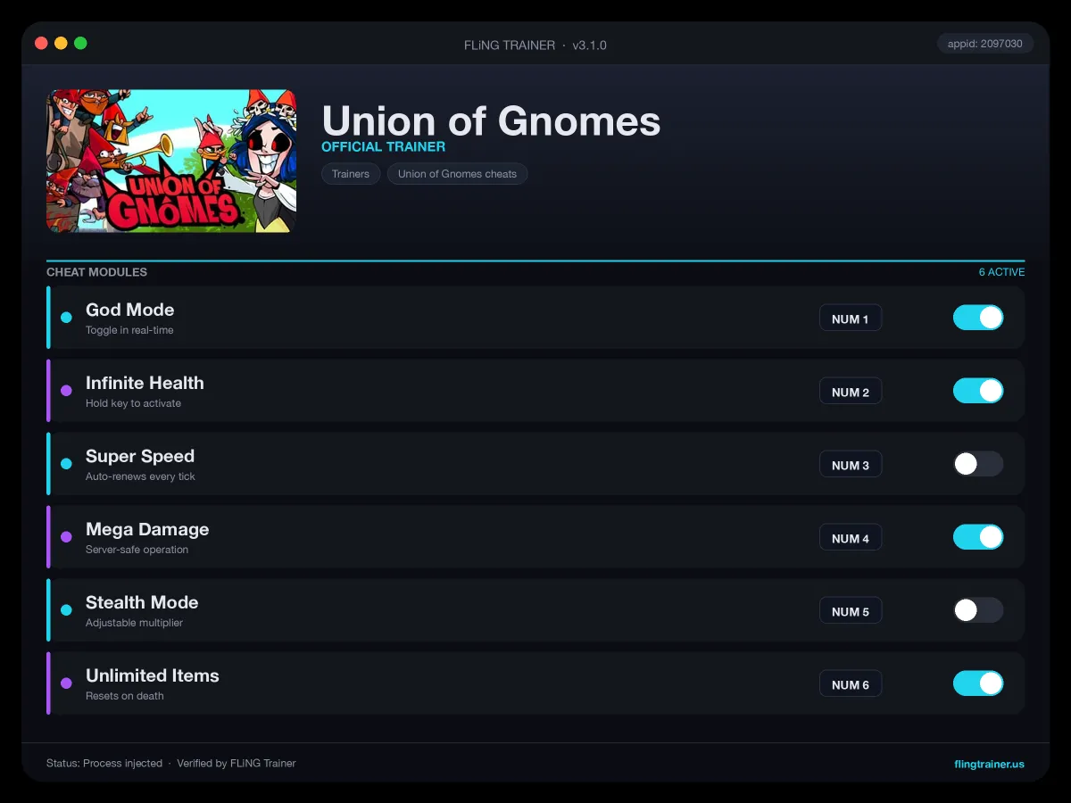 Union of Gnomes Trainer interface