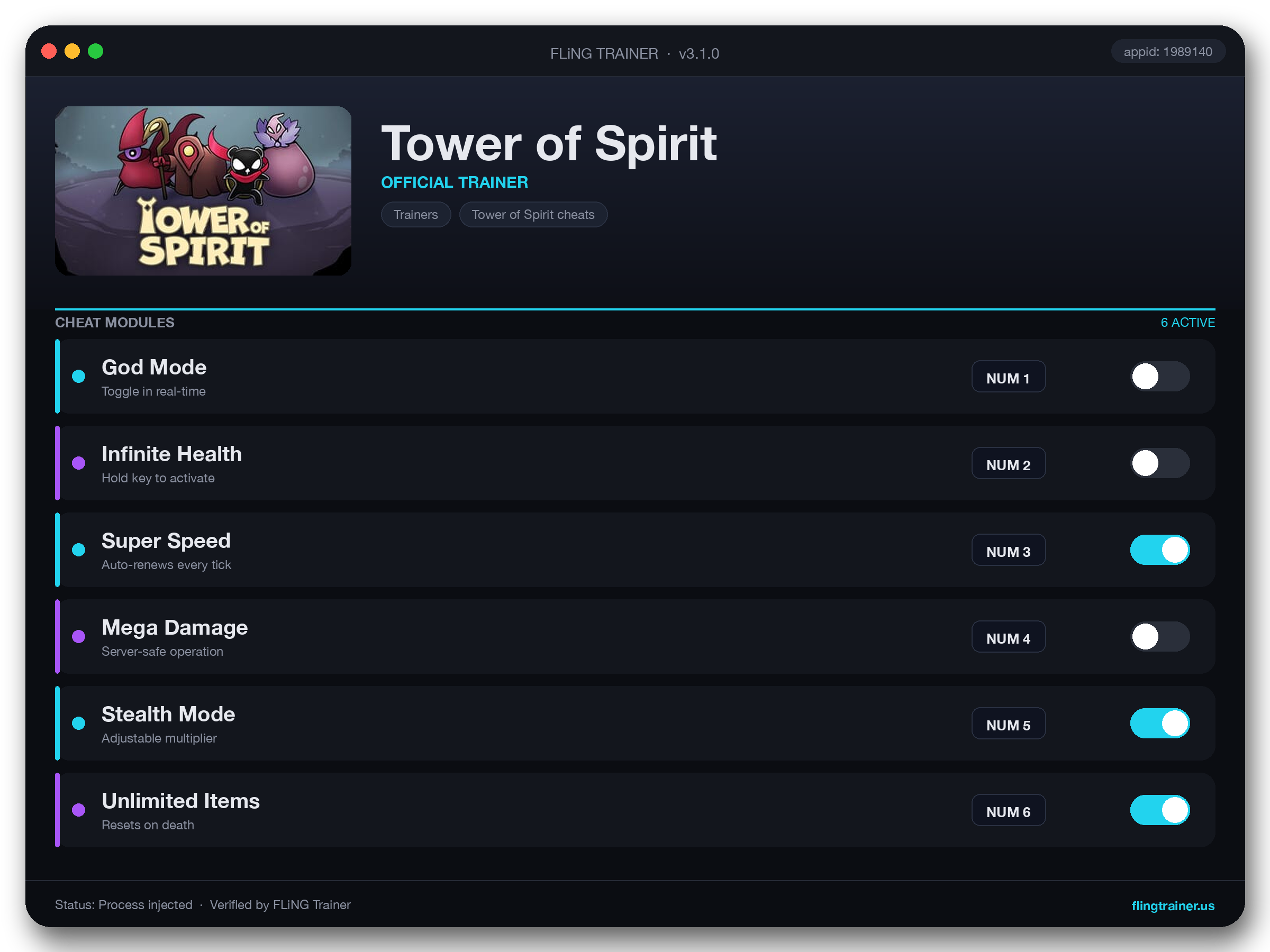 Tower of Spirit Trainer interface