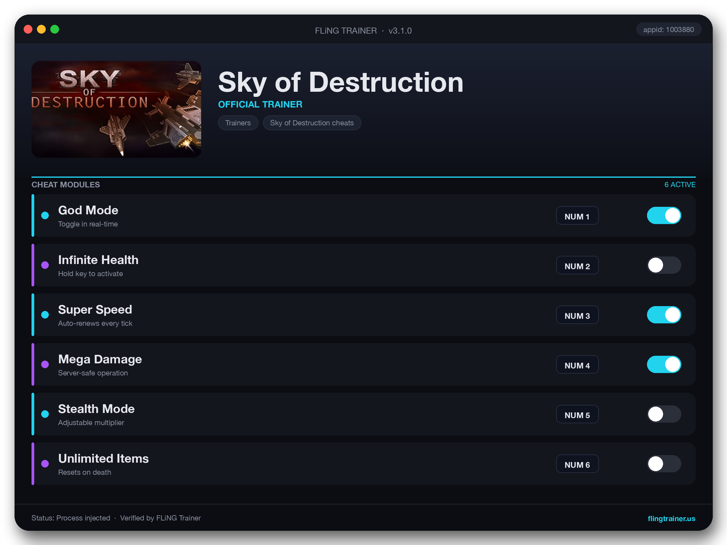 Sky of Destruction Trainer interface