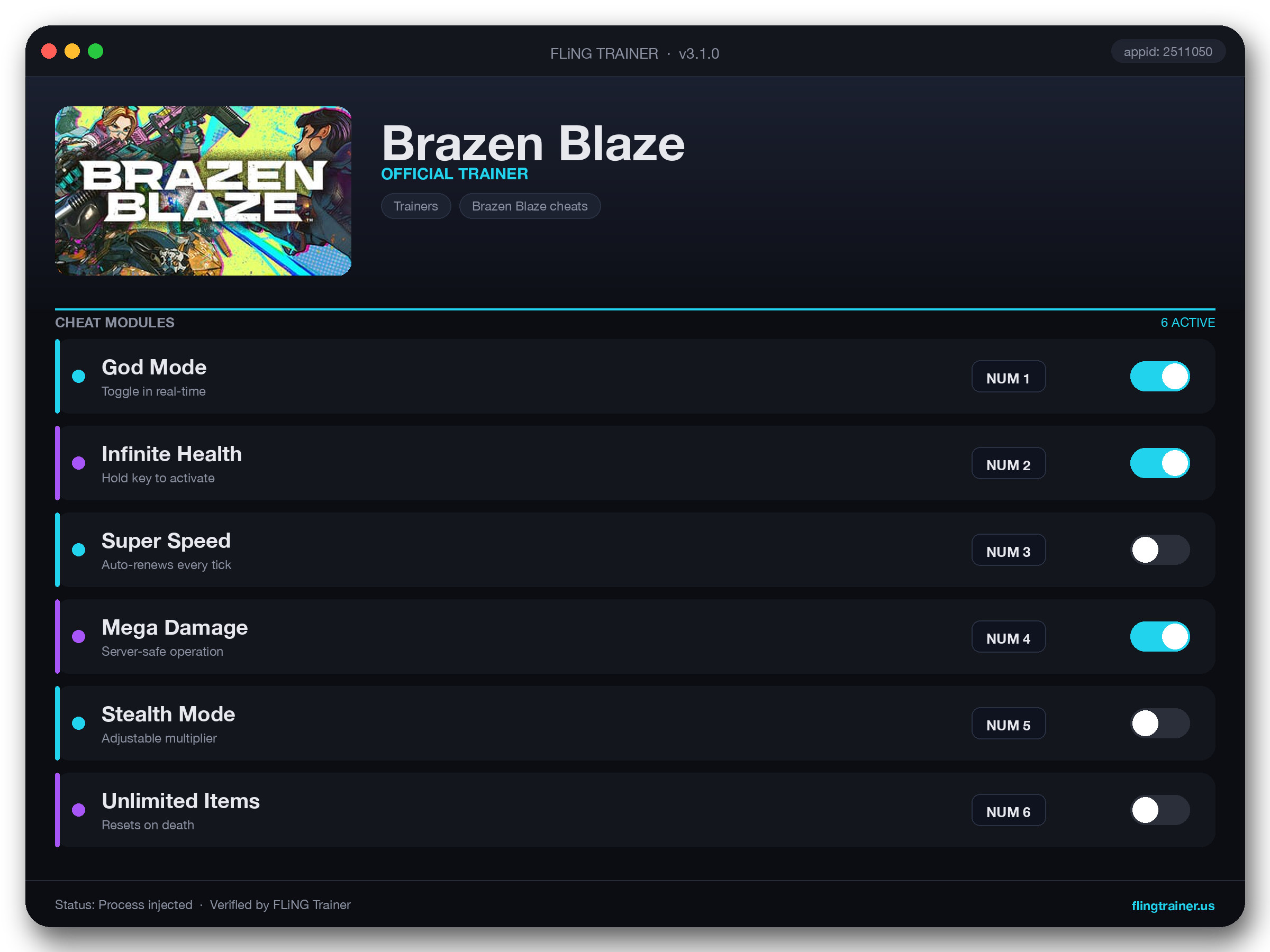 Brazen Blaze Trainer interface
