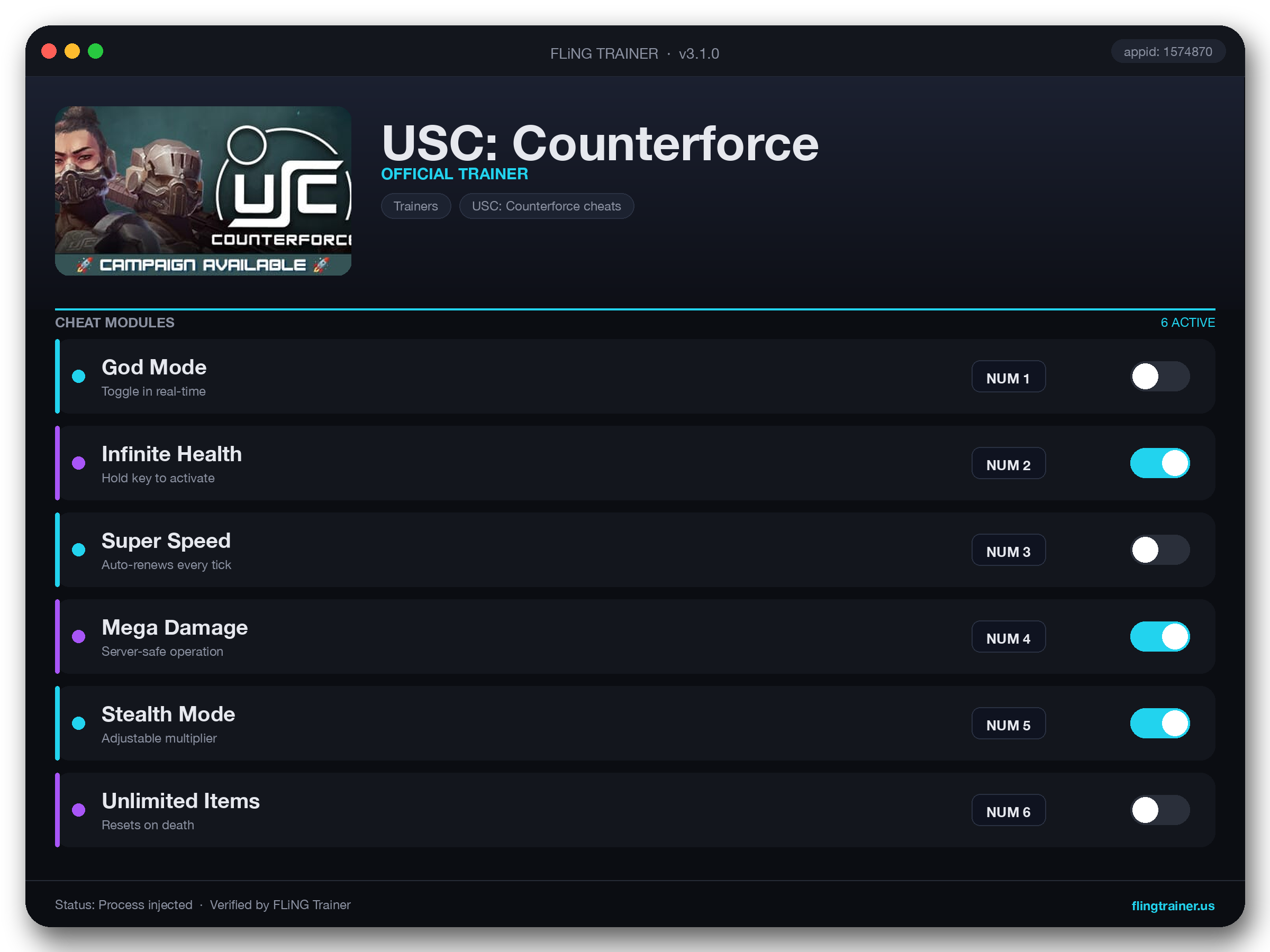 USC: Counterforce Trainer interface