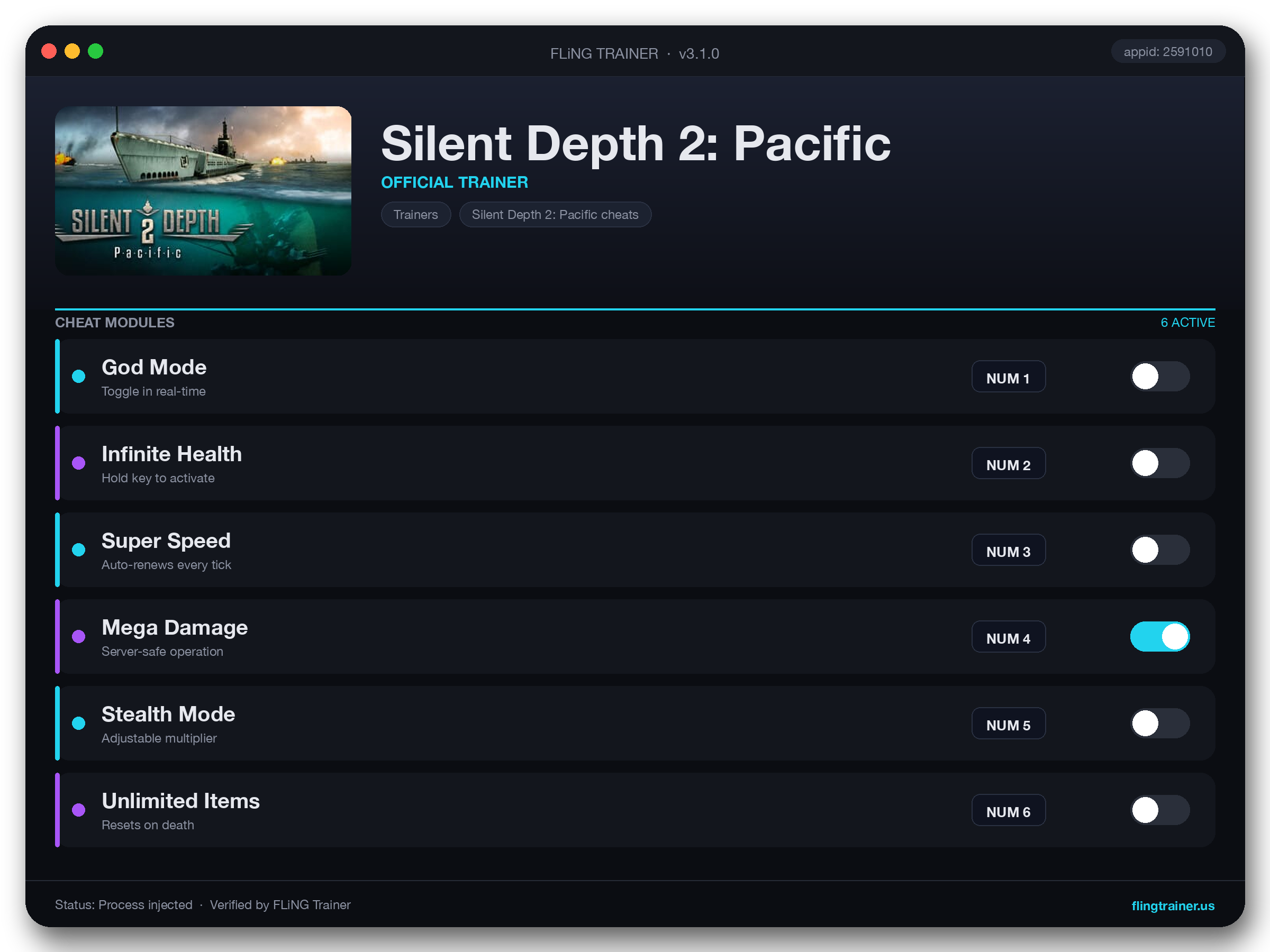 Silent Depth 2: Pacific Trainer interface