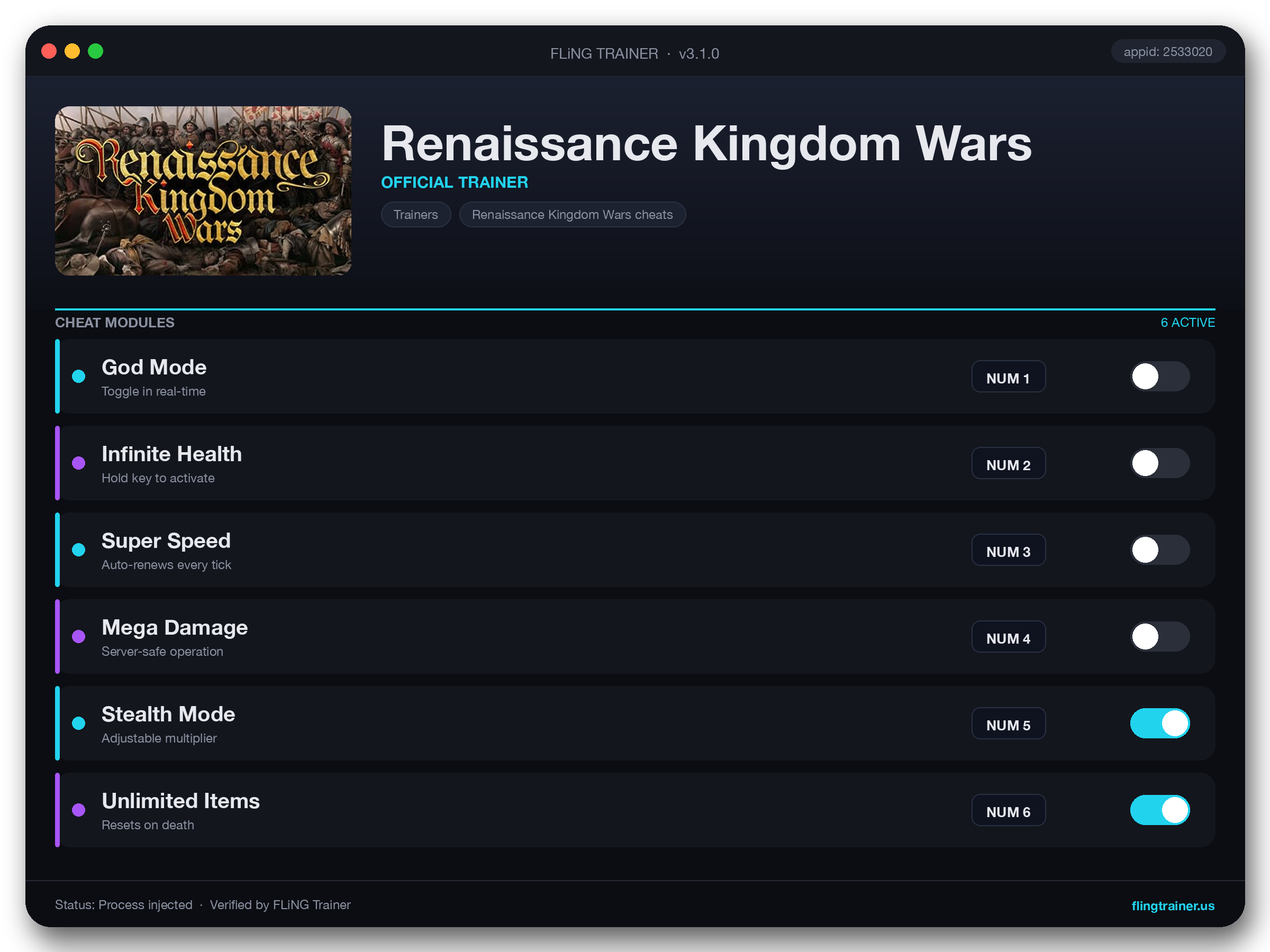 Renaissance Kingdom Wars Trainer interface