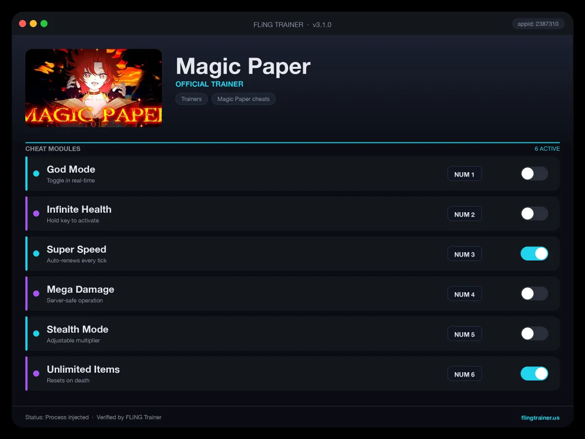 Magic Paper Trainer interface