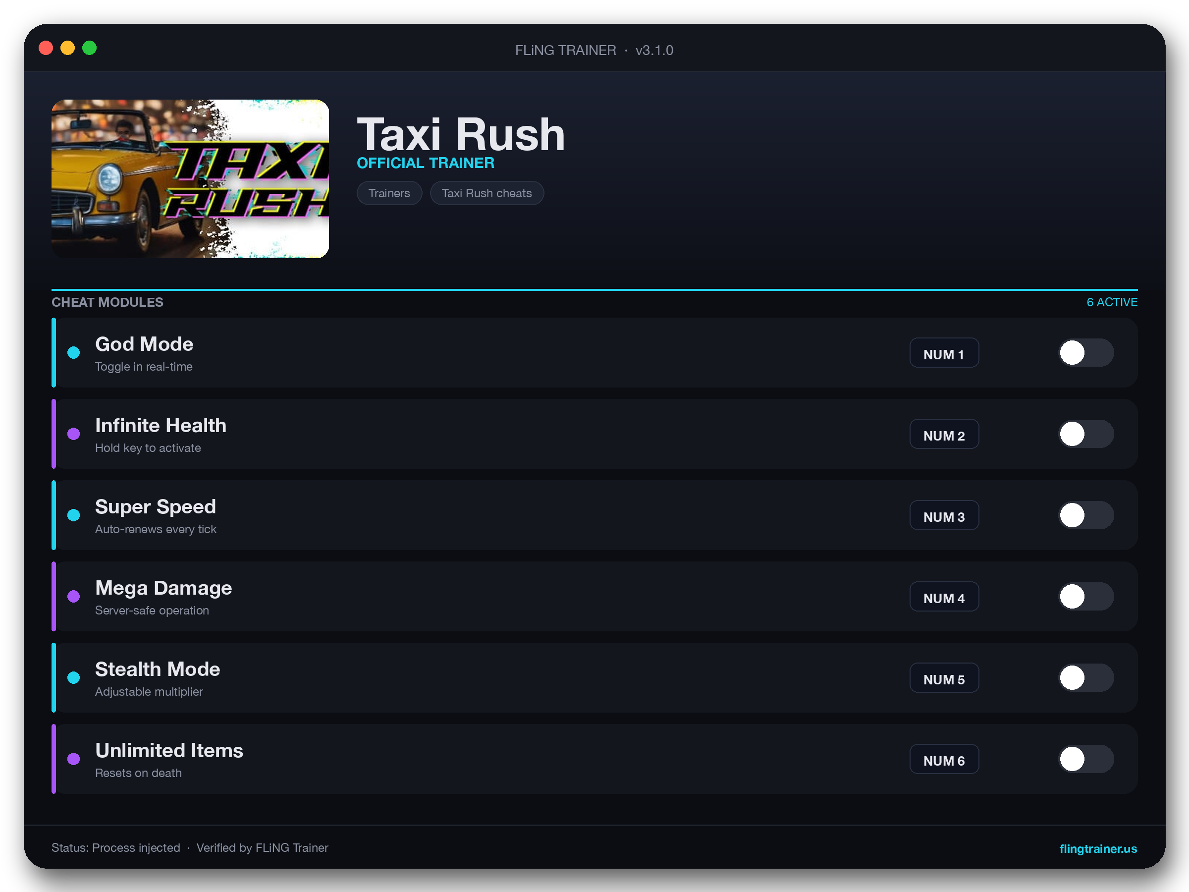 Taxi Rush Trainer interface