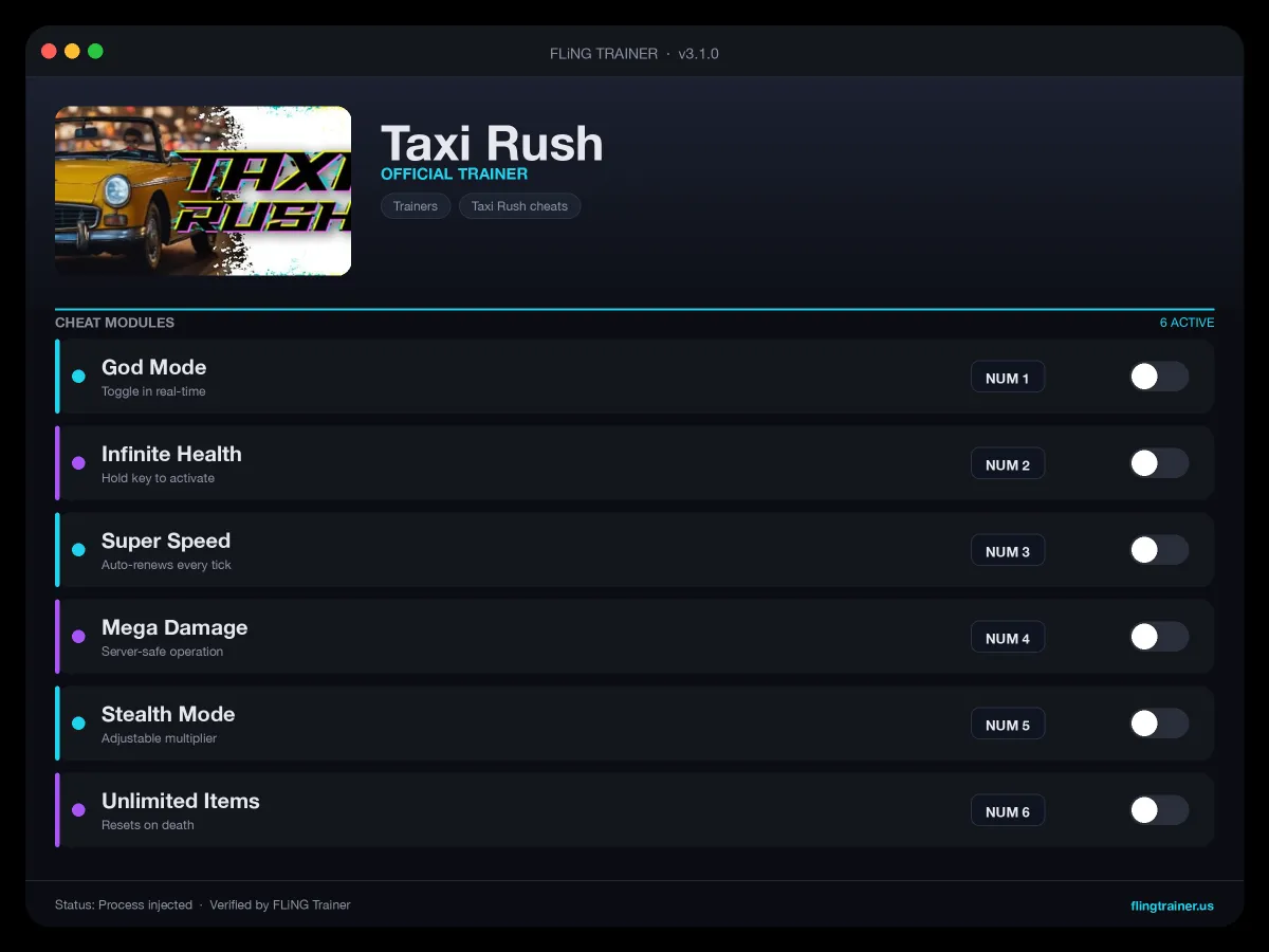Taxi Rush Trainer interface
