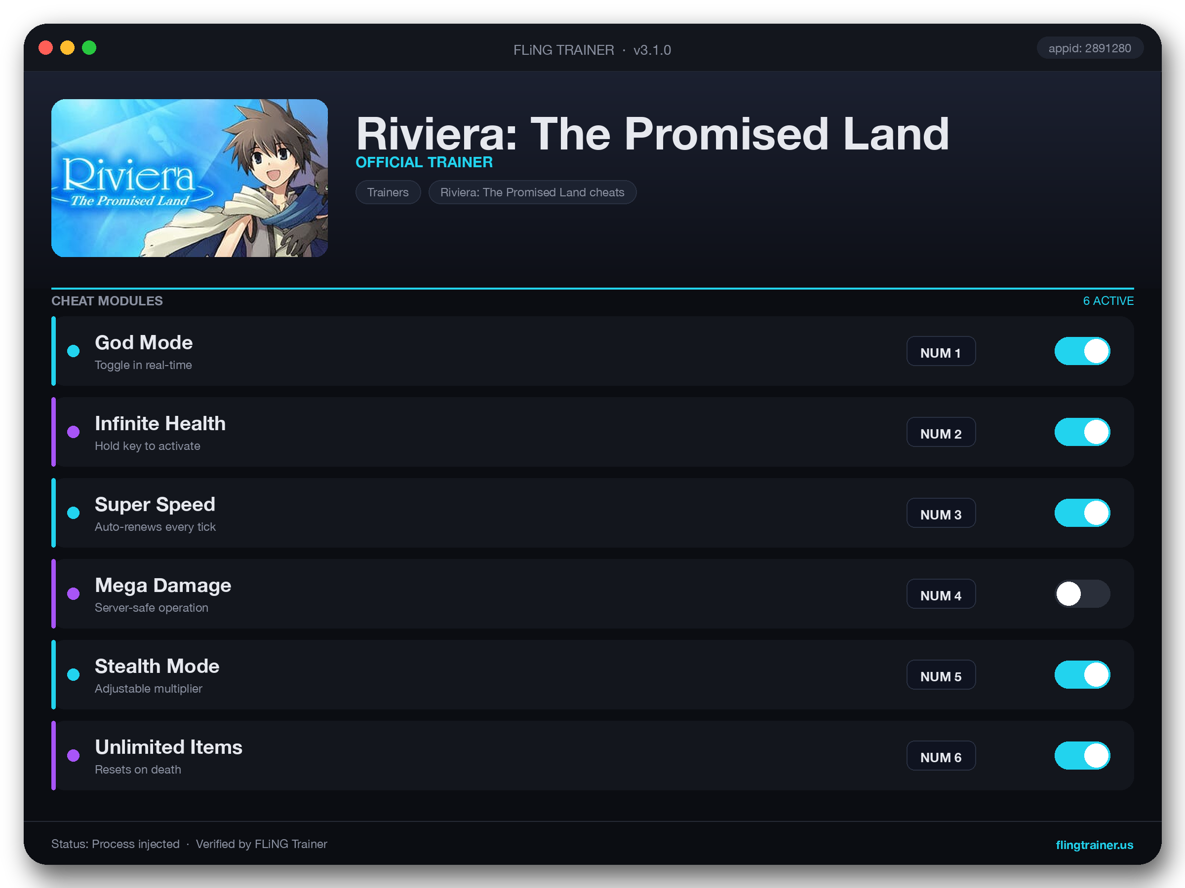 Riviera: The Promised Land Trainer interface