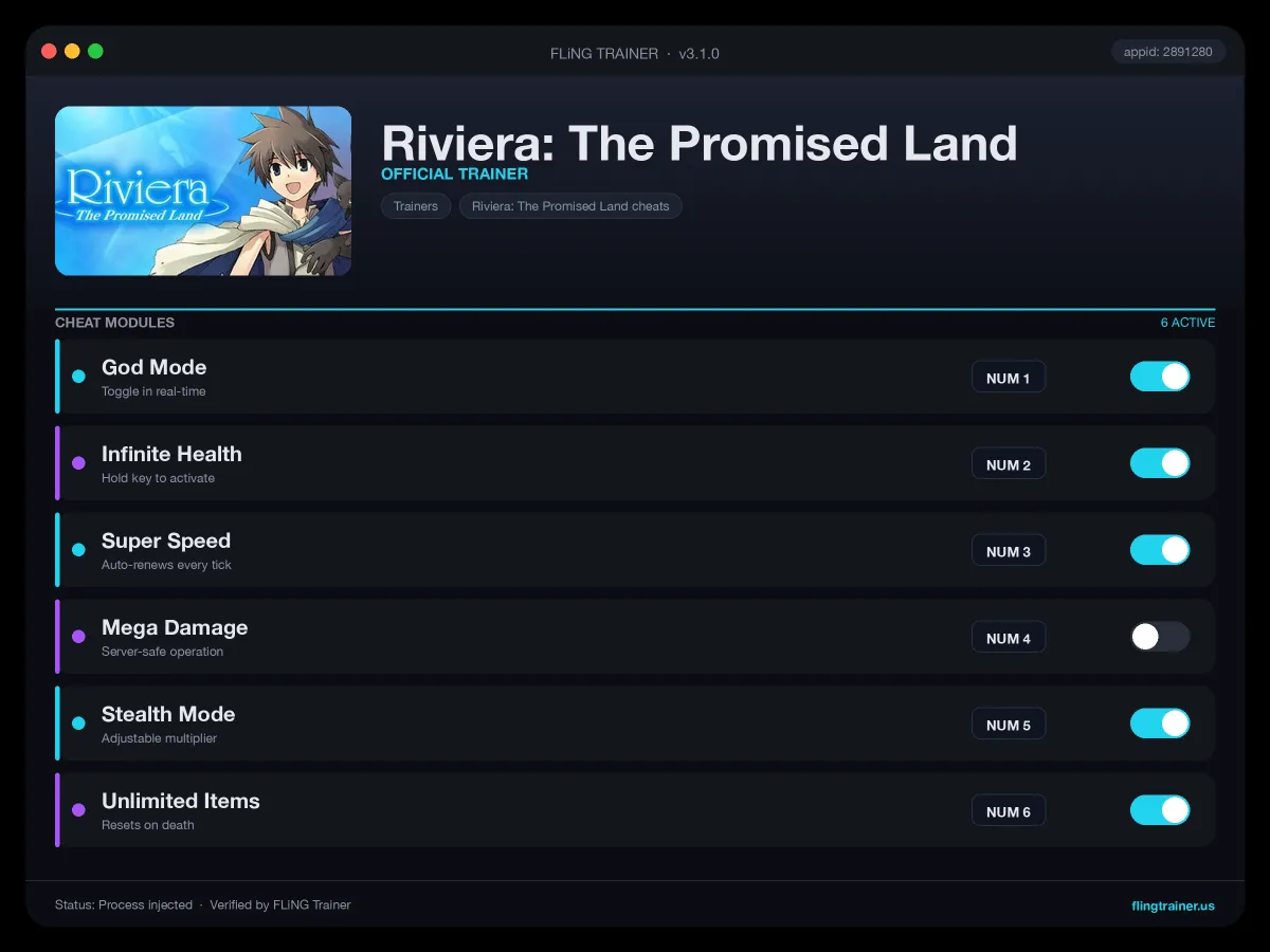 Riviera: The Promised Land Trainer interface