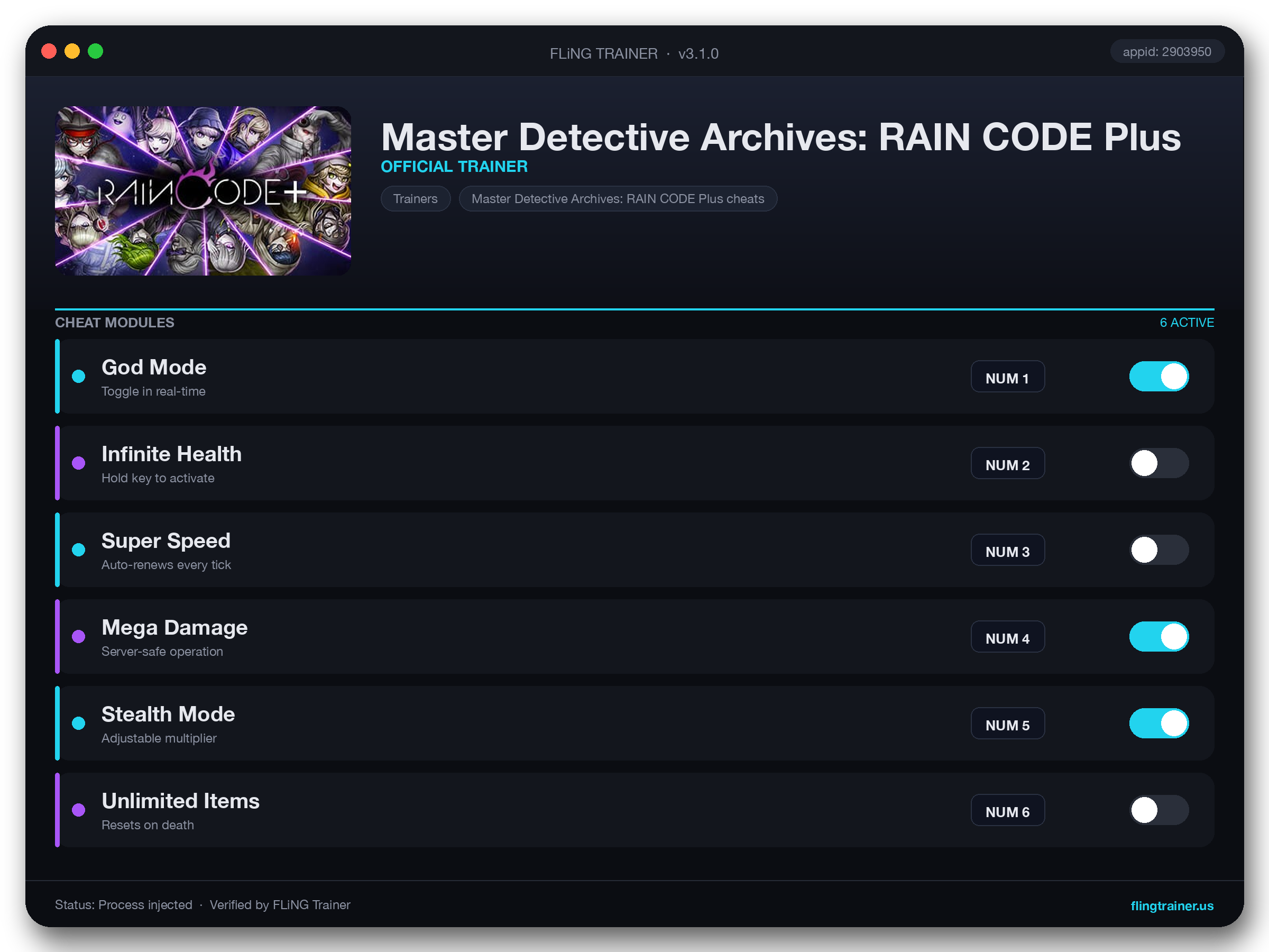 Master Detective Archives: RAIN CODE Plus Trainer interface