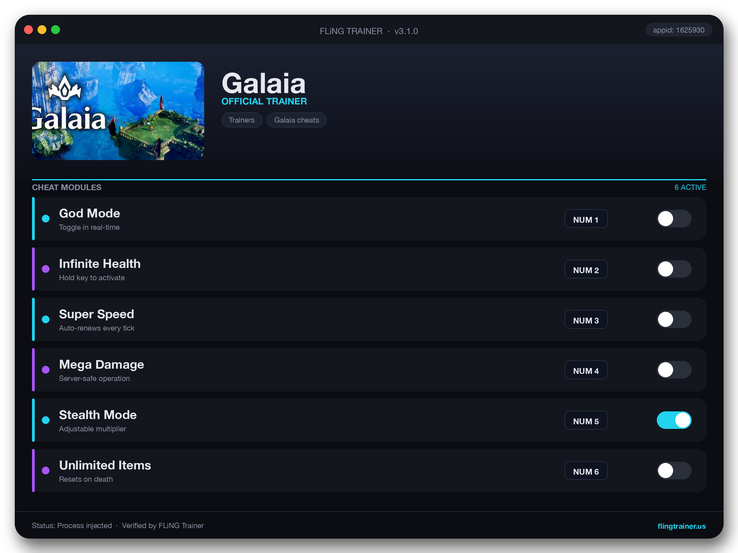 Galaia Trainer interface