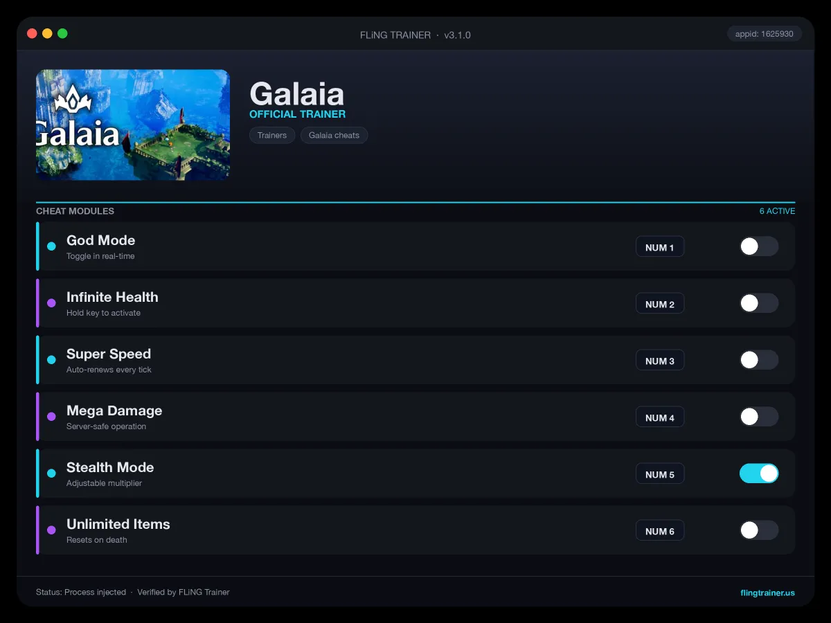 Galaia Trainer interface