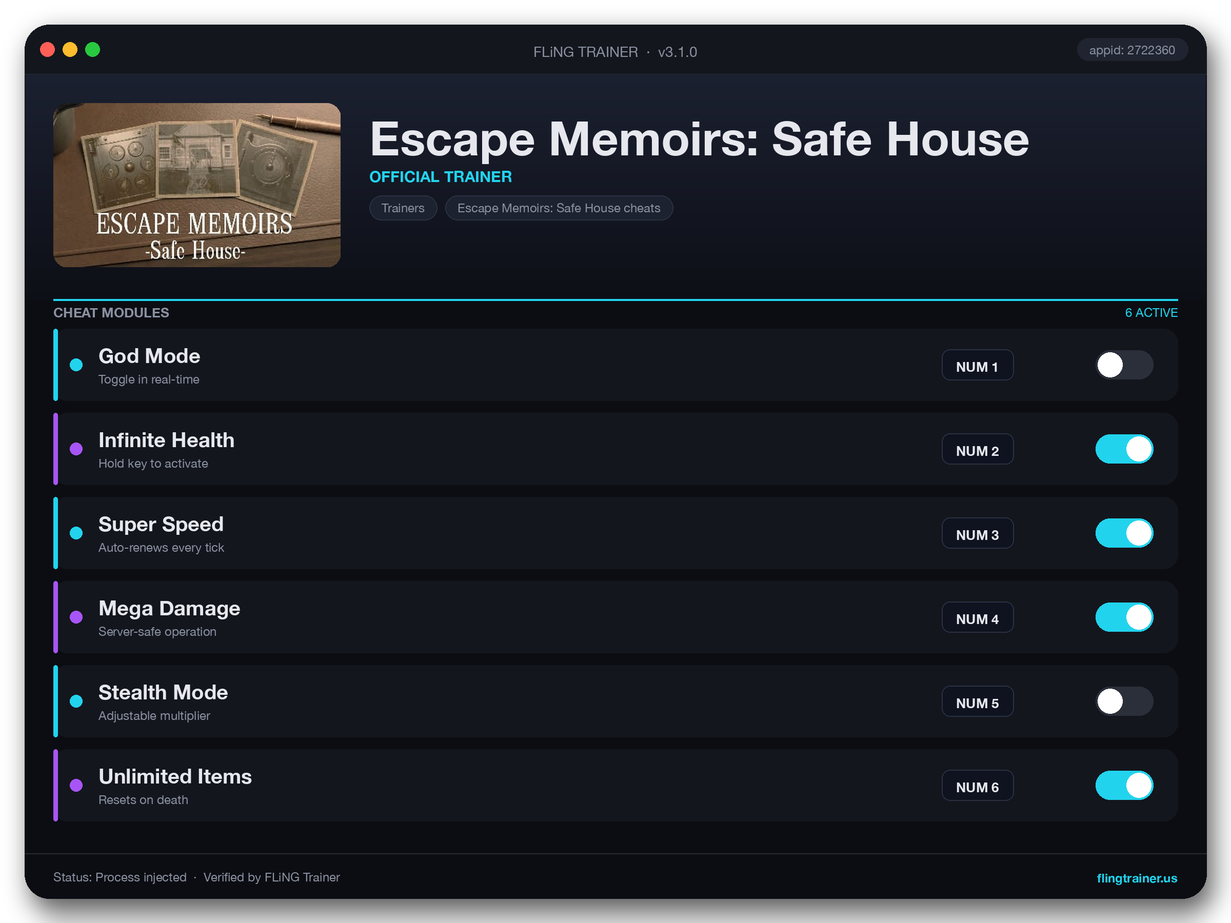 Escape Memoirs: Safe House Trainer interface