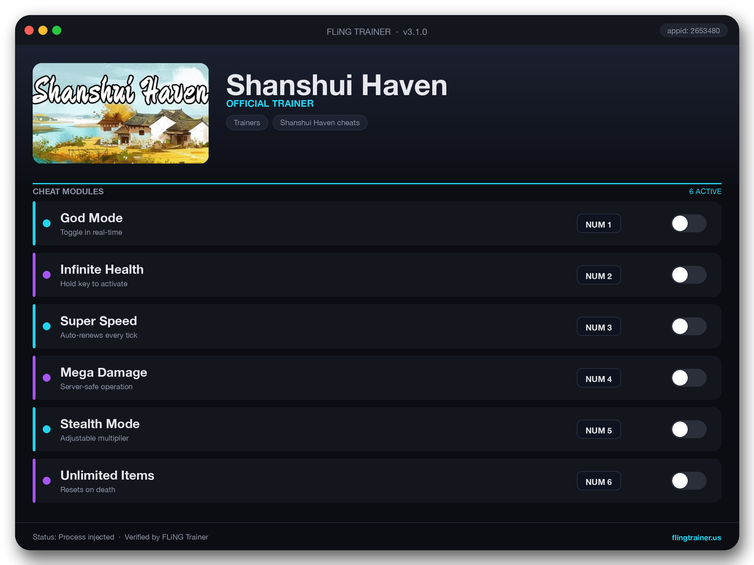 Shanshui Haven Trainer interface