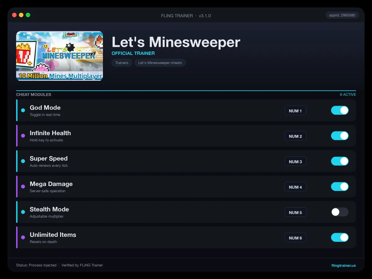 Let's Minesweeper Trainer interface
