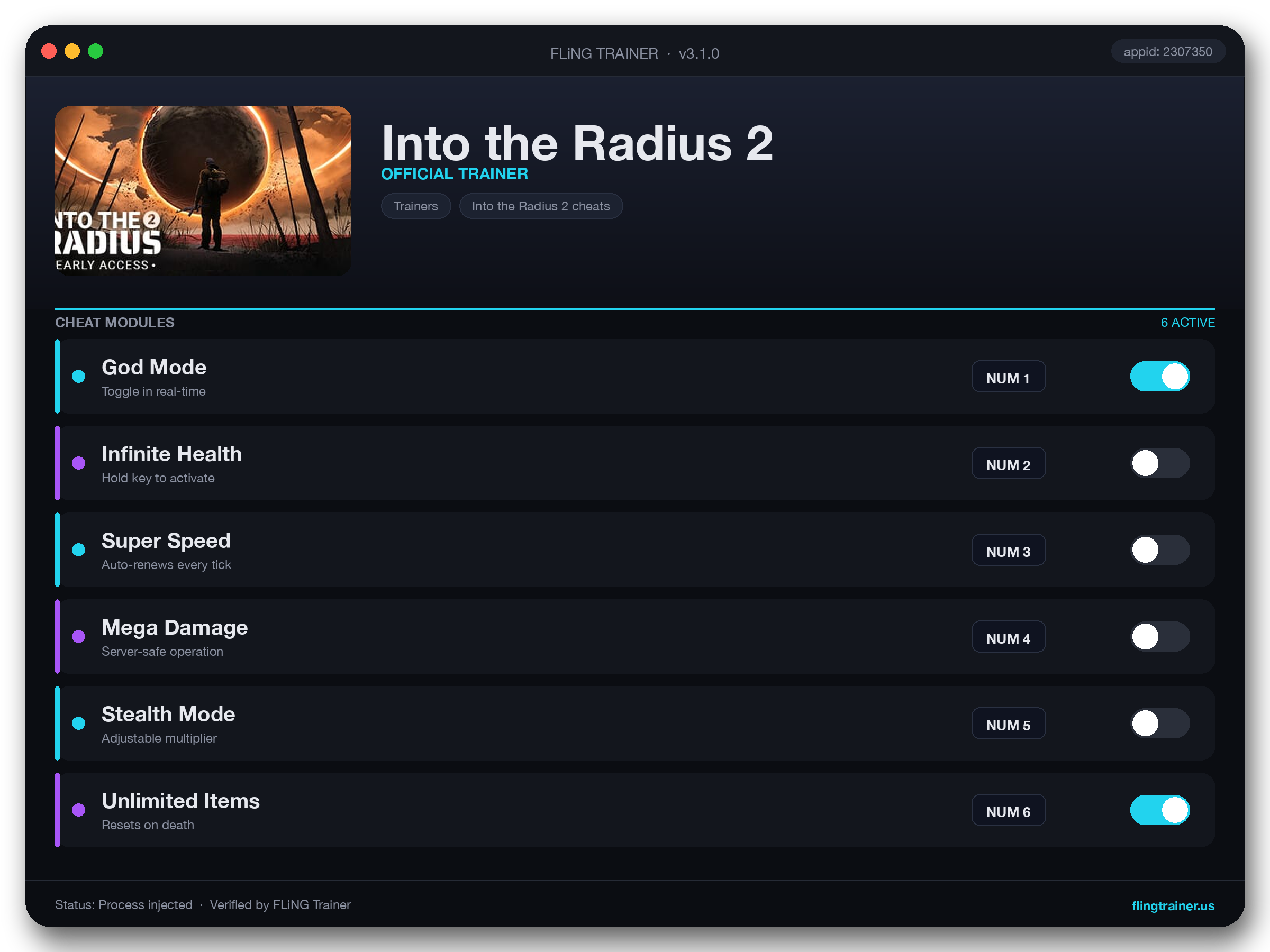 Into the Radius 2 Trainer interface