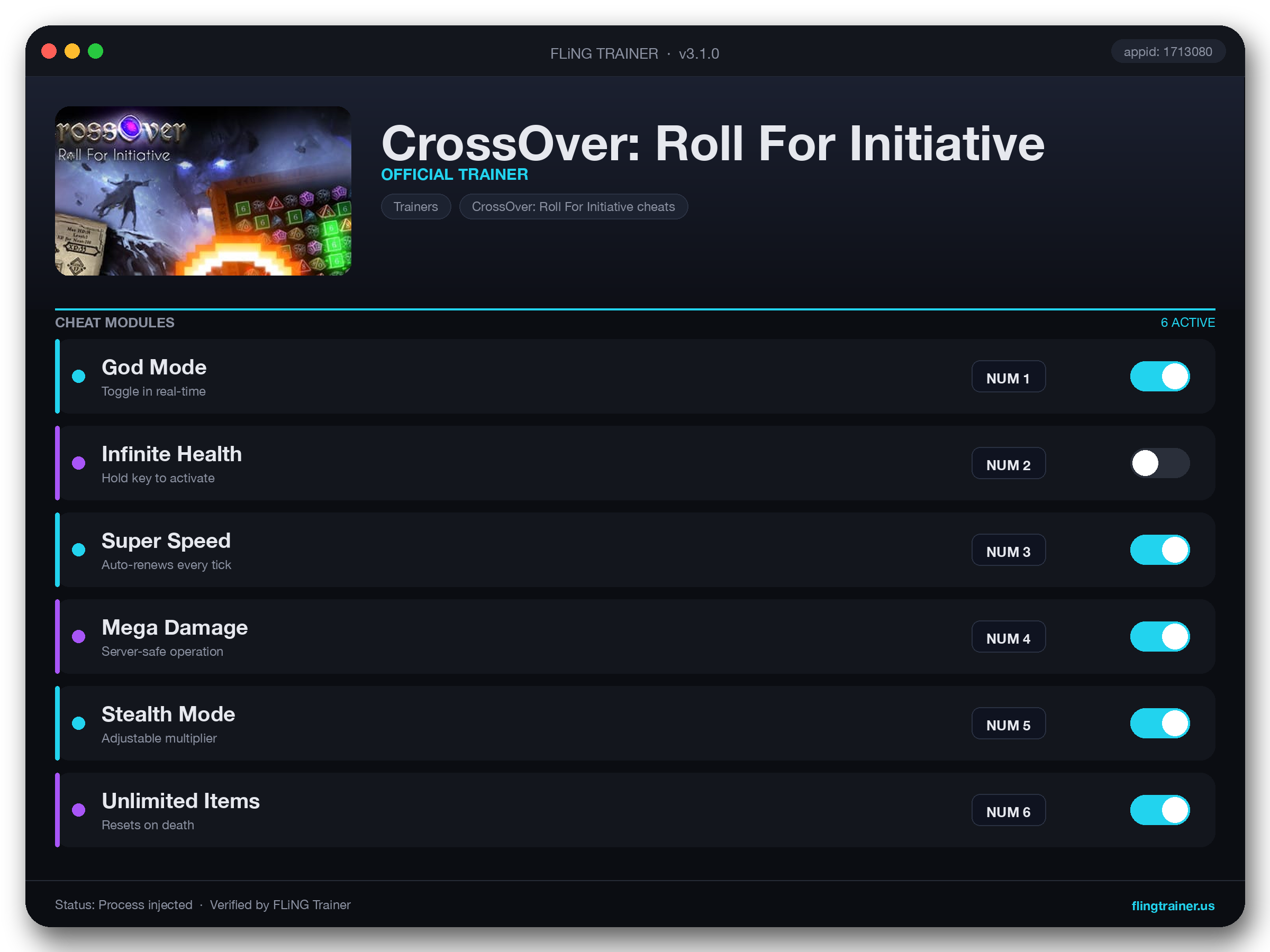 CrossOver: Roll For Initiative Trainer interface