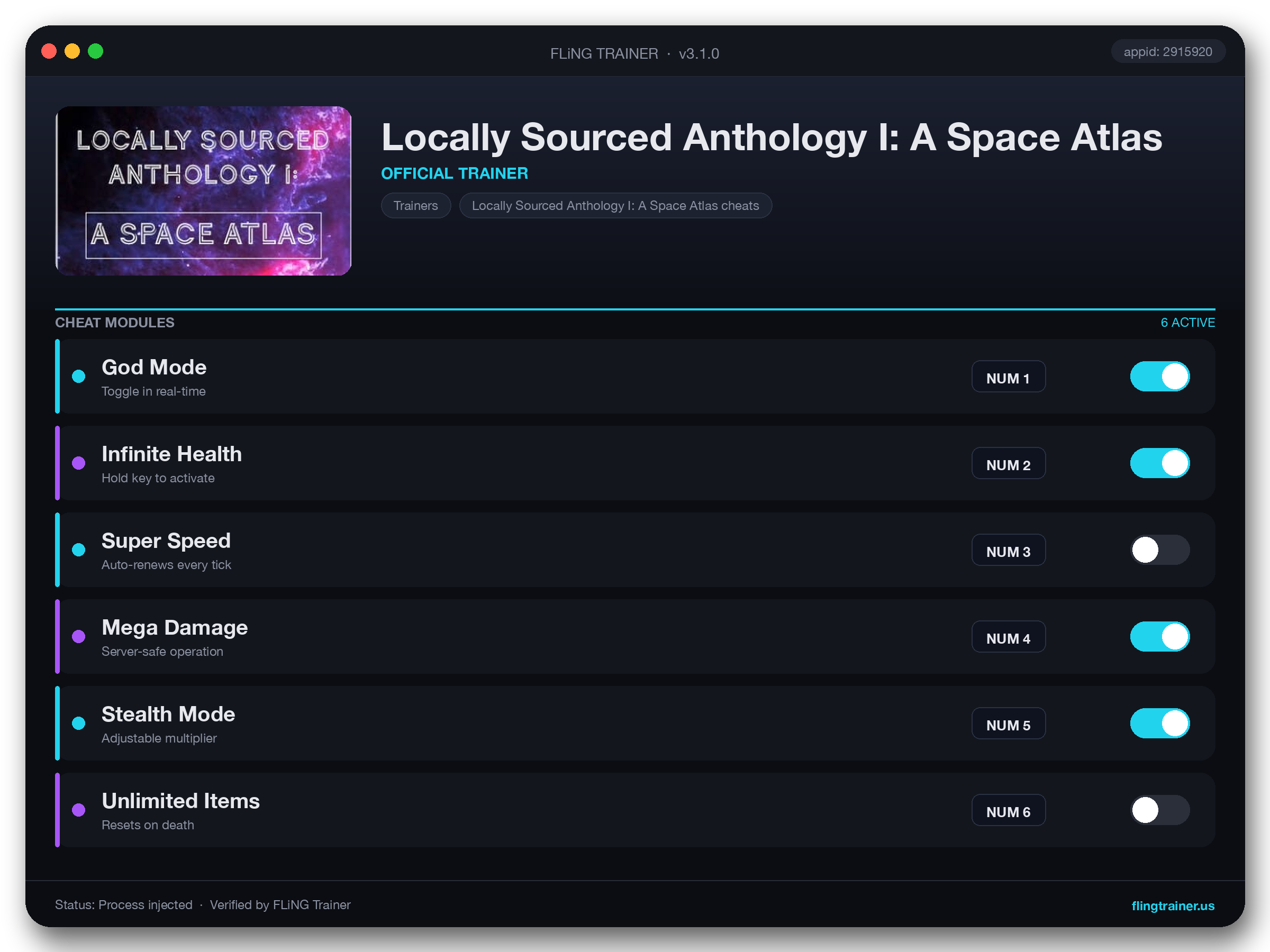 Locally Sourced Anthology I: A Space Atlas Trainer interface