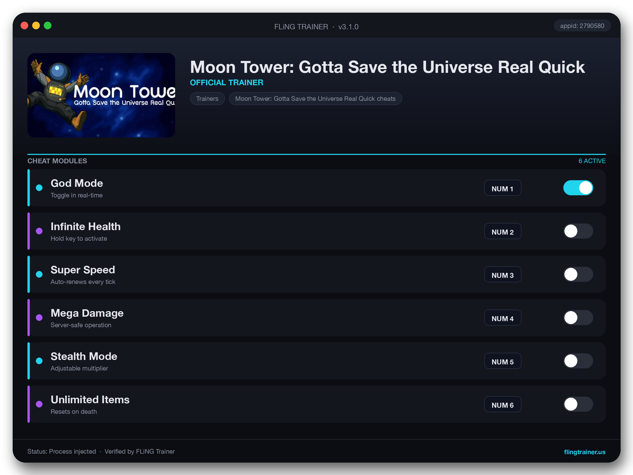Moon Tower: Gotta Save the Universe Real Quick Trainer interface
