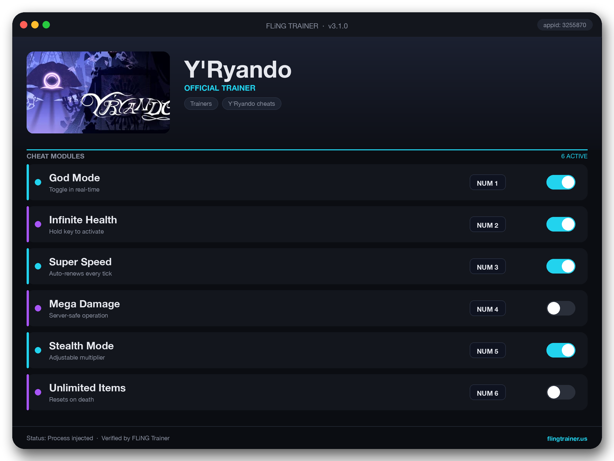 Y'Ryando Trainer interface