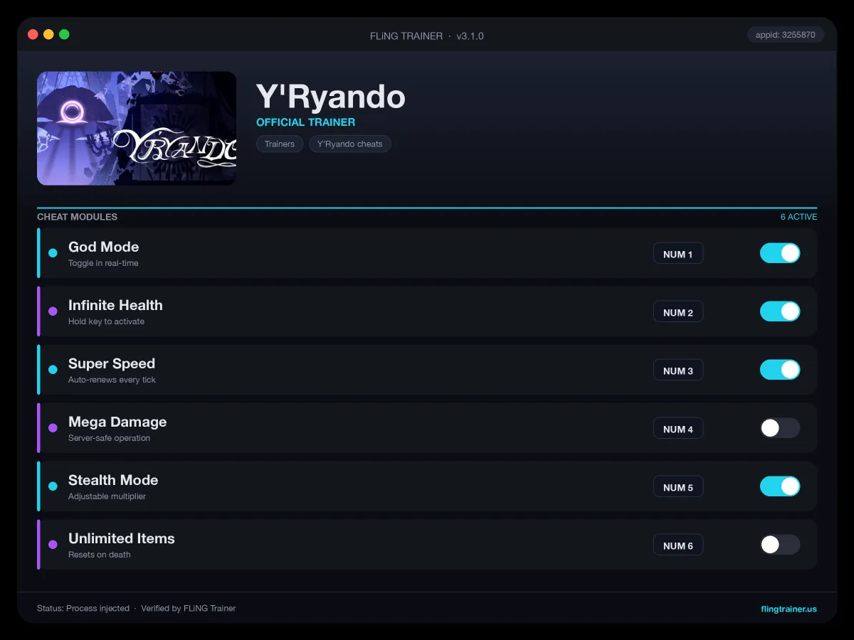Y'Ryando Trainer interface